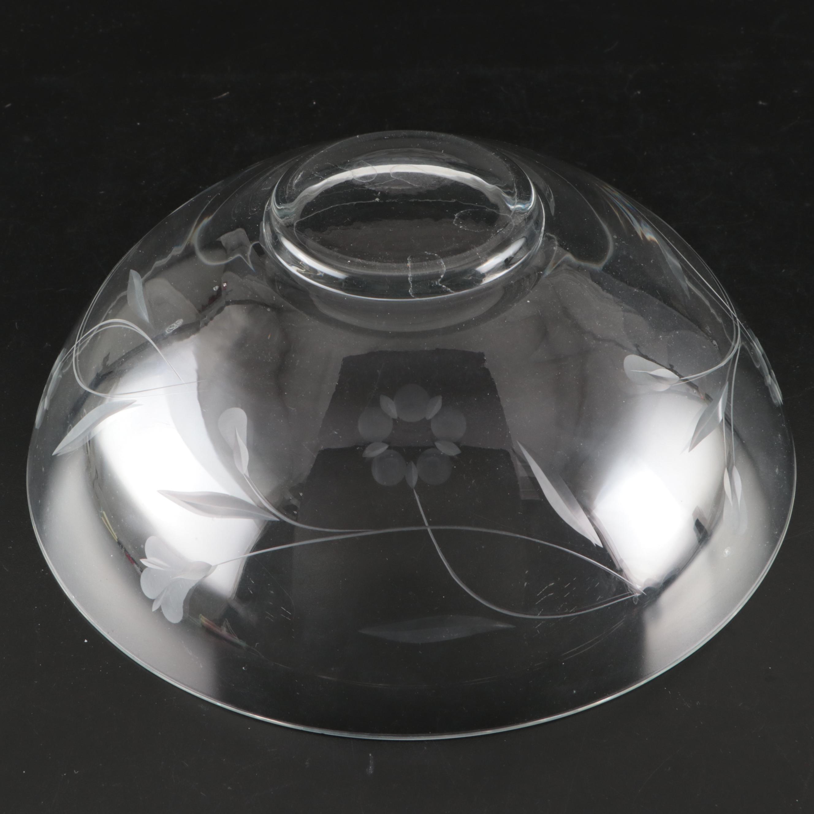 Floral Etched Glass Bowl