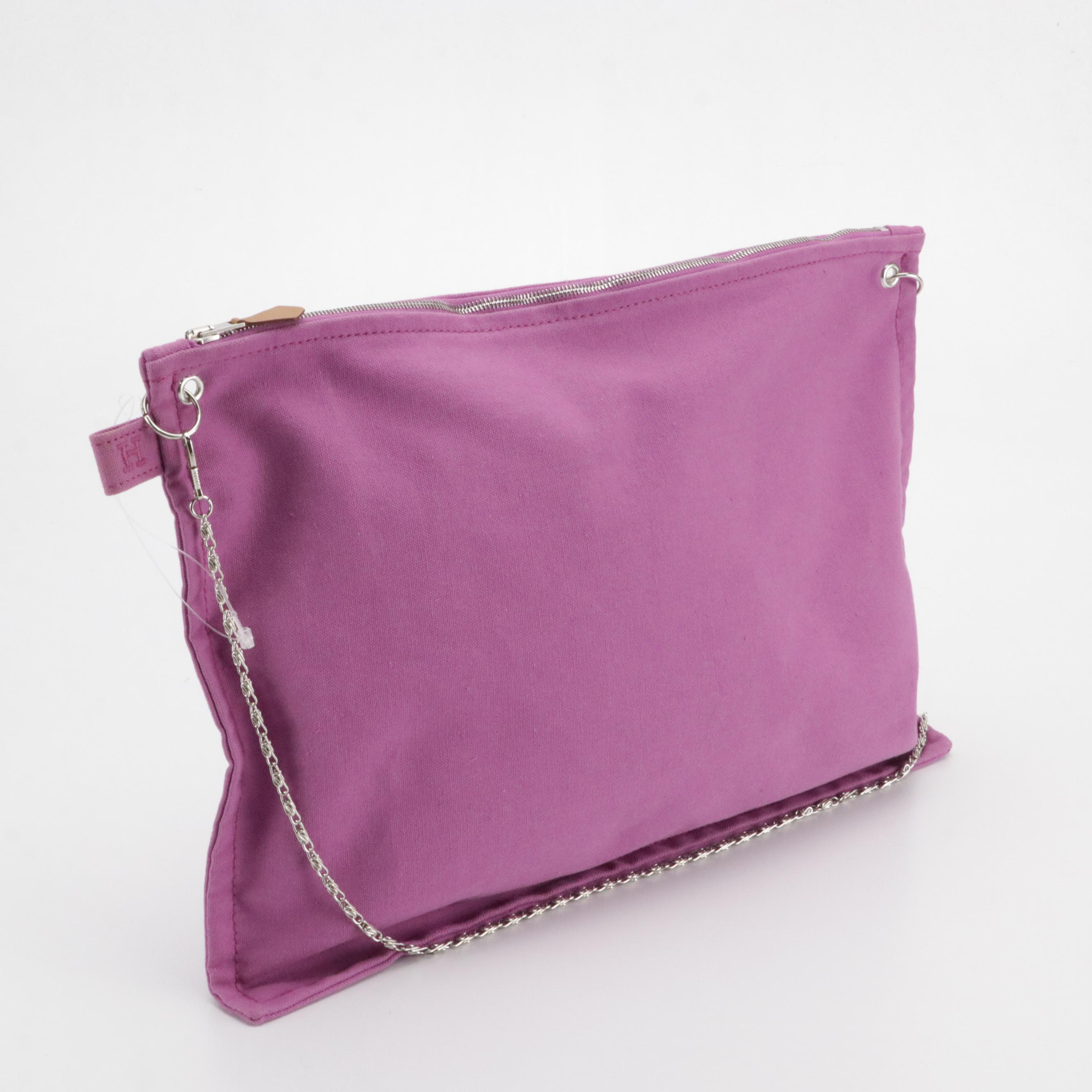 Hermès Modified Cotton Canvas Zip Pouches with Detachable Chain Link Straps
