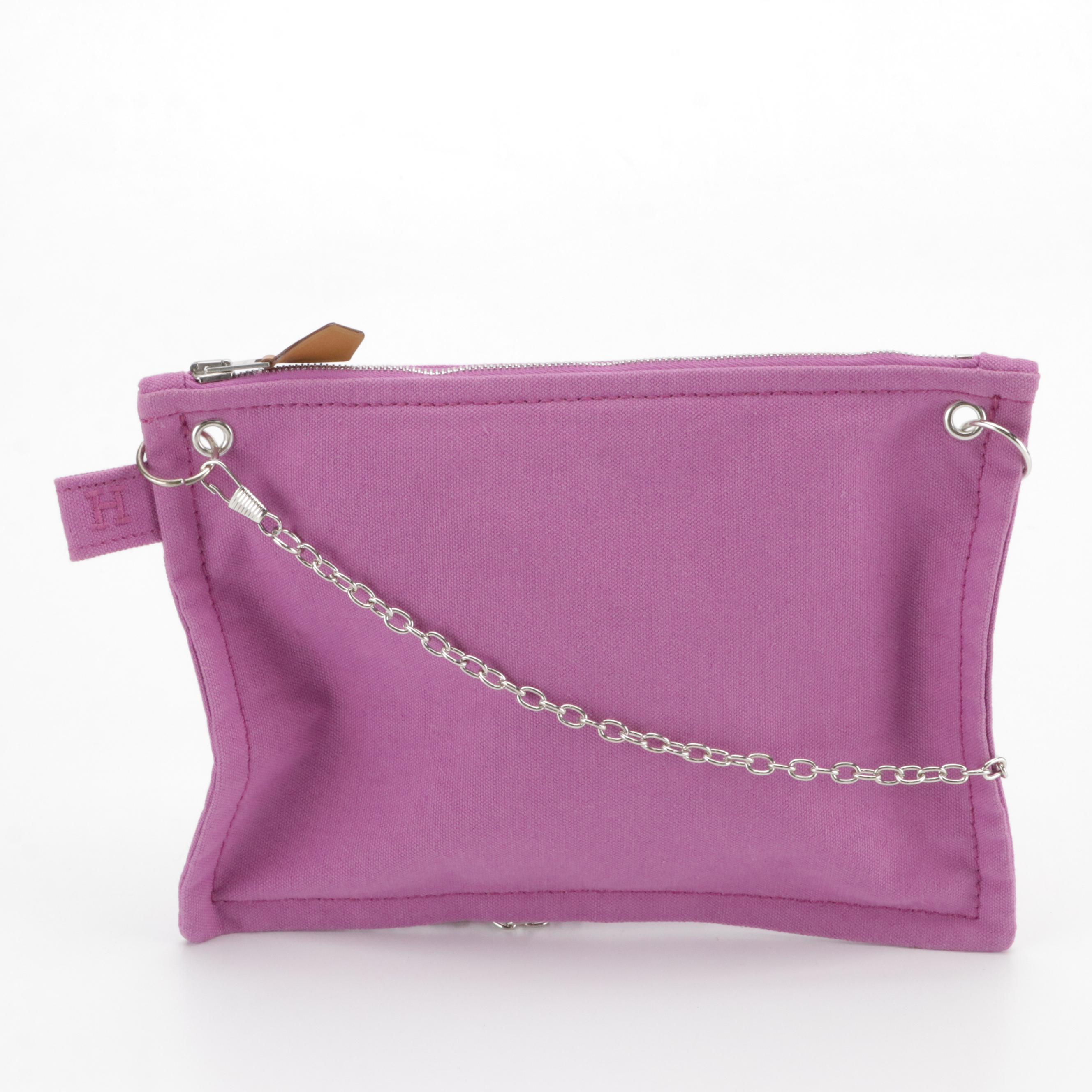 Hermès Modified Cotton Canvas Zip Pouches with Detachable Chain Link Straps