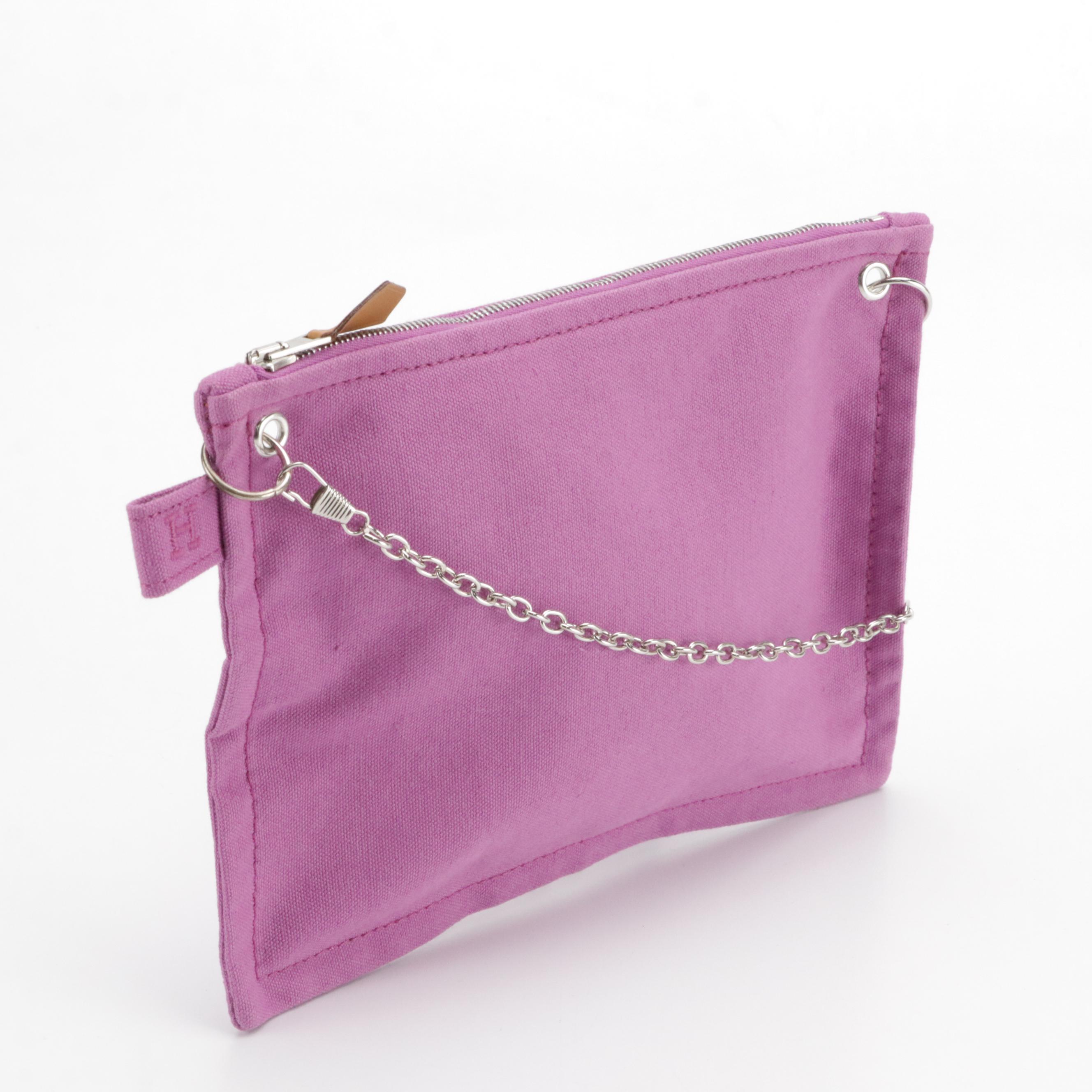 Hermès Modified Cotton Canvas Zip Pouches with Detachable Chain Link Straps