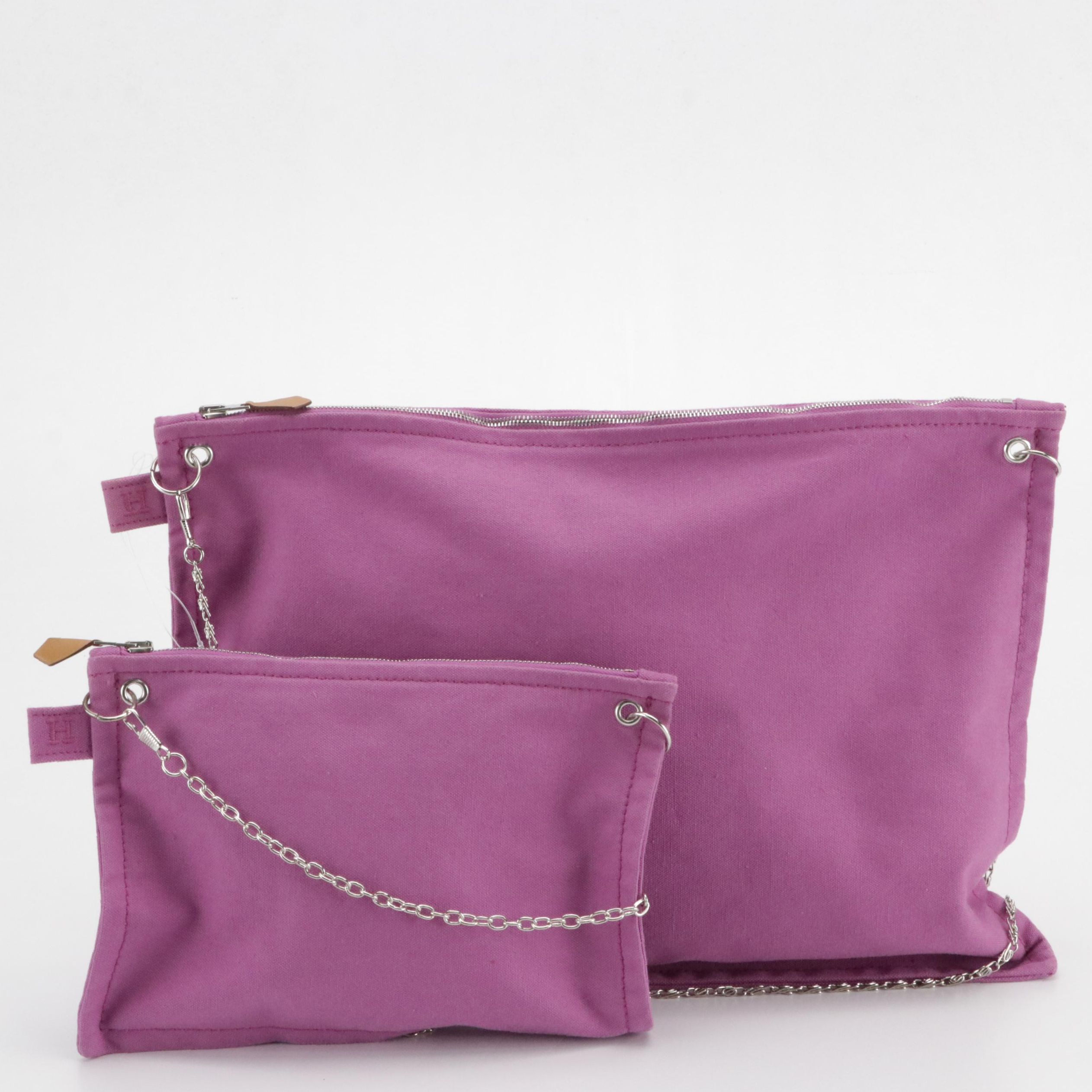Hermès Modified Cotton Canvas Zip Pouches with Detachable Chain Link Straps