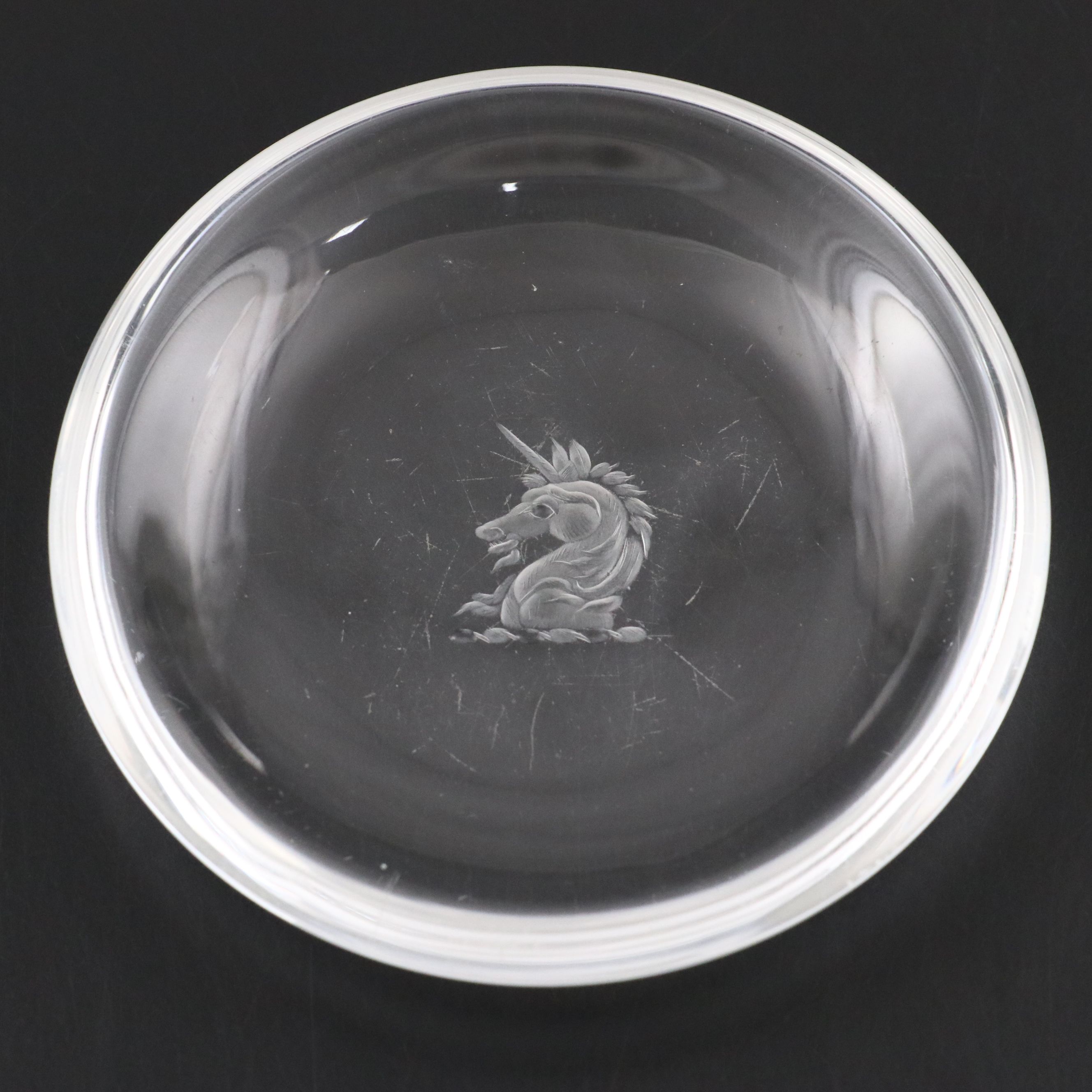 Art Glass Fish Plate with Crystal Unicorn Bowl