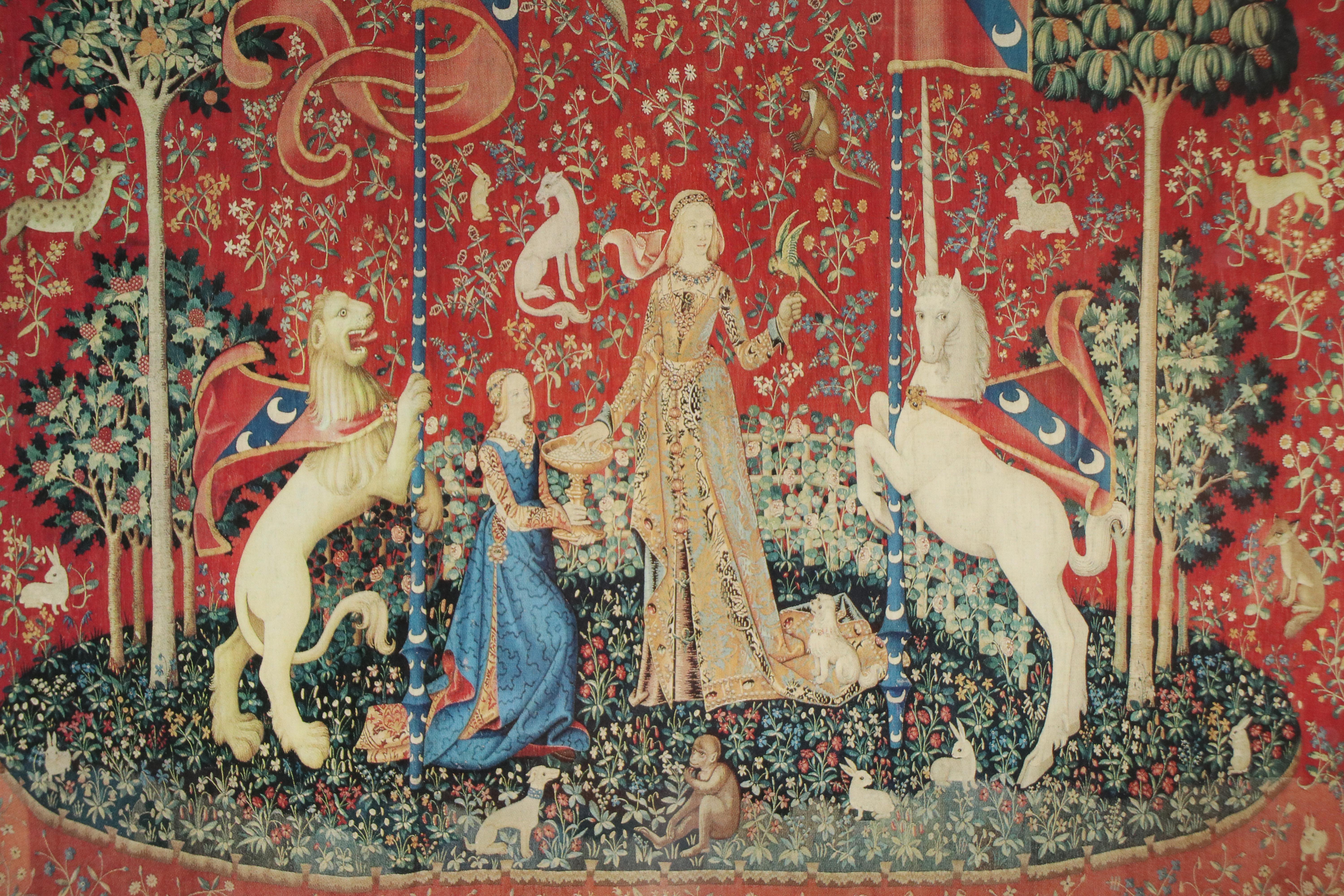 "The Lady and the Unicorn" Offset Lithograph After French Medieval Tapestry