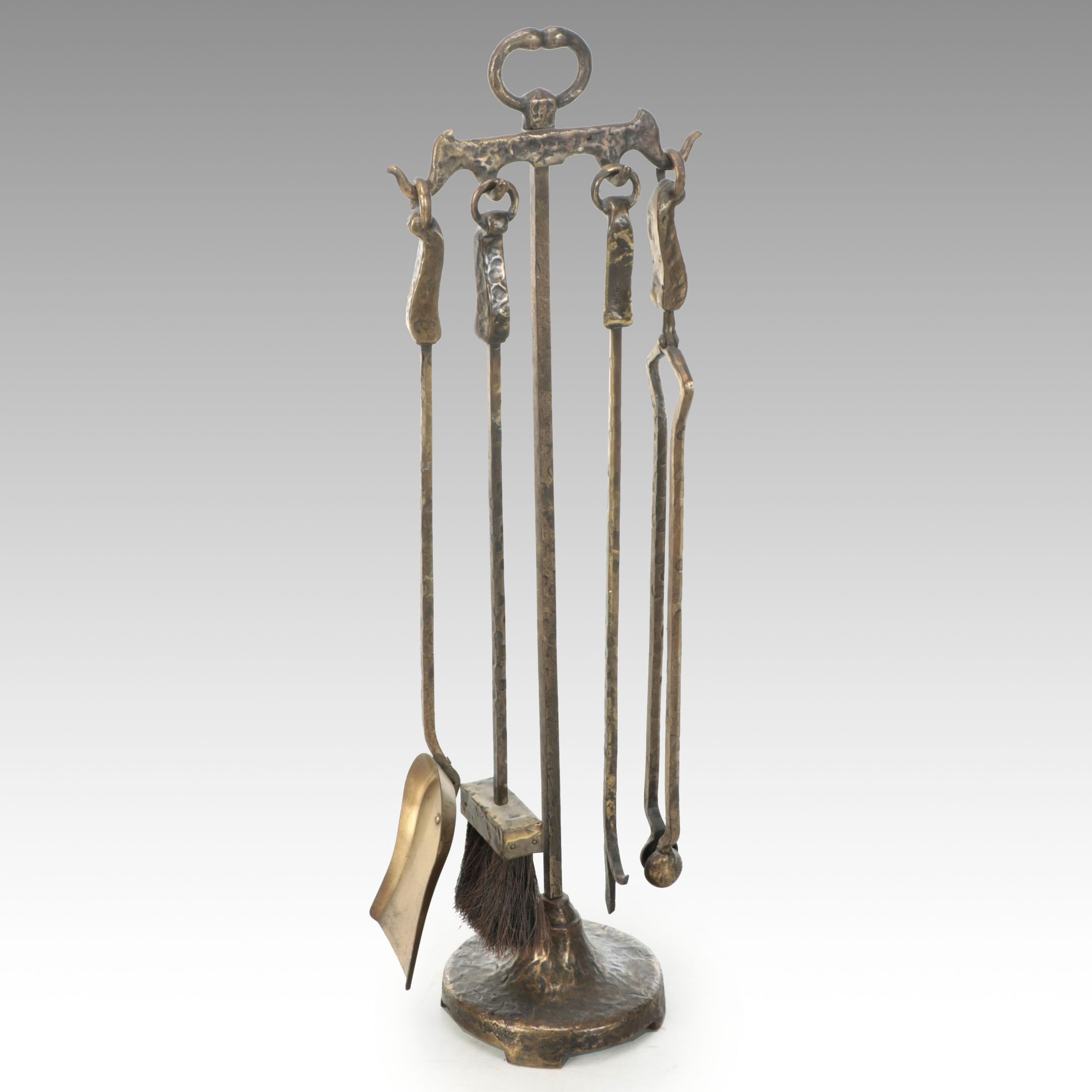 Craftsman Style Hammered Metal Fireplace Tool Set, 20th Century