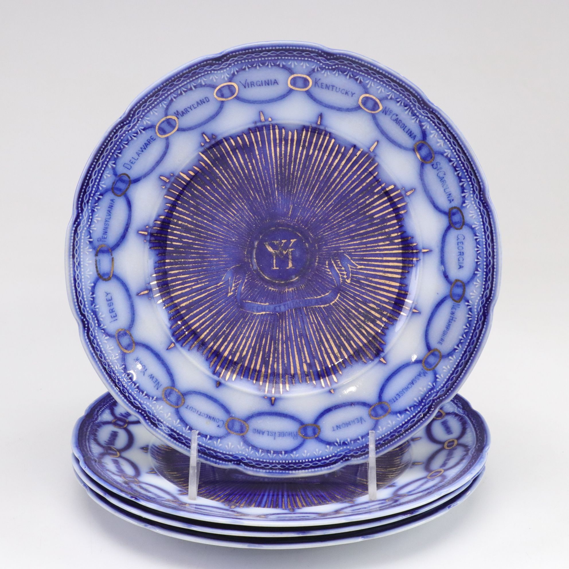 Martha Washington Chain of States and Other Flow Blue Dinnerware, 19th Century
