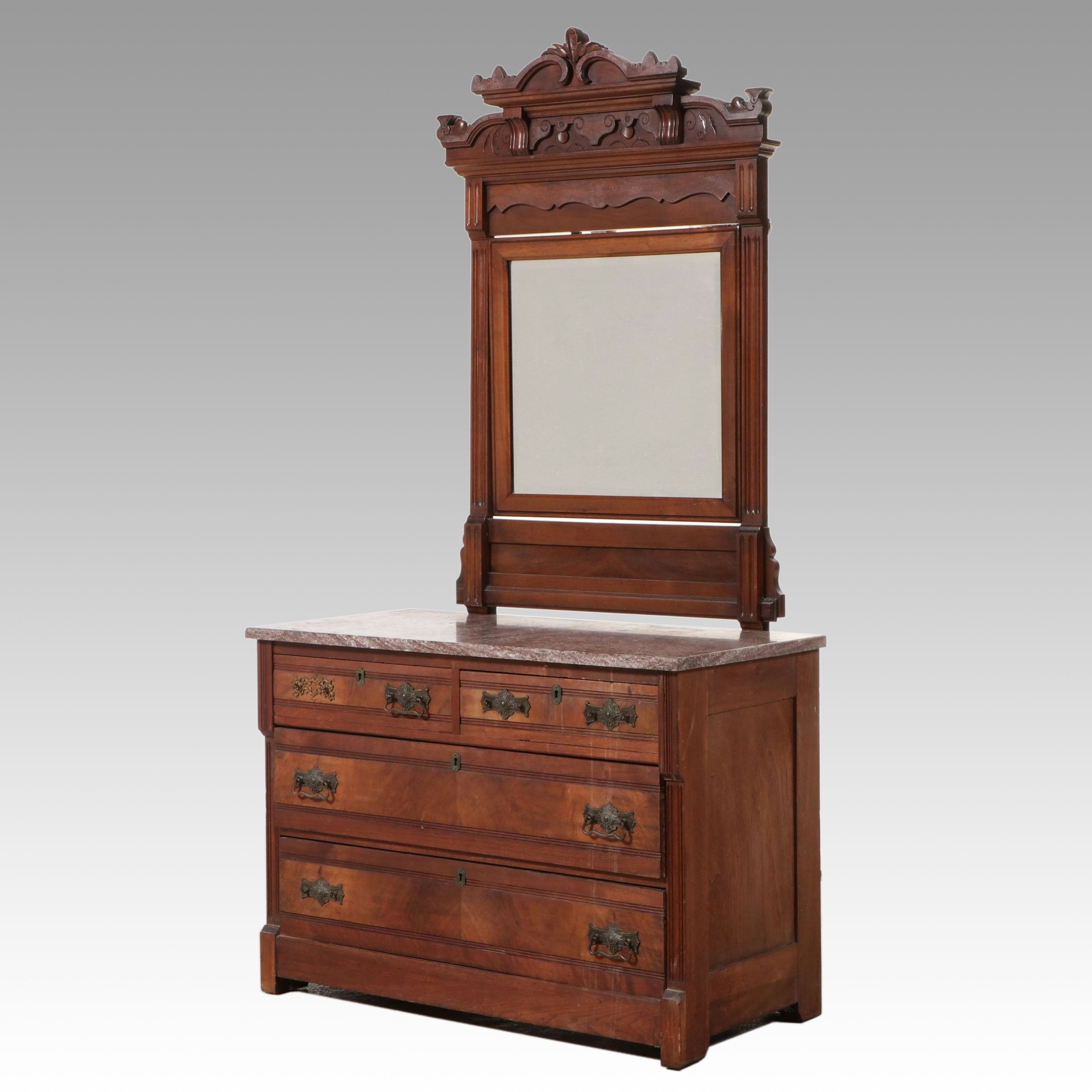 Eastlake Walnut Dresser with Marble Top