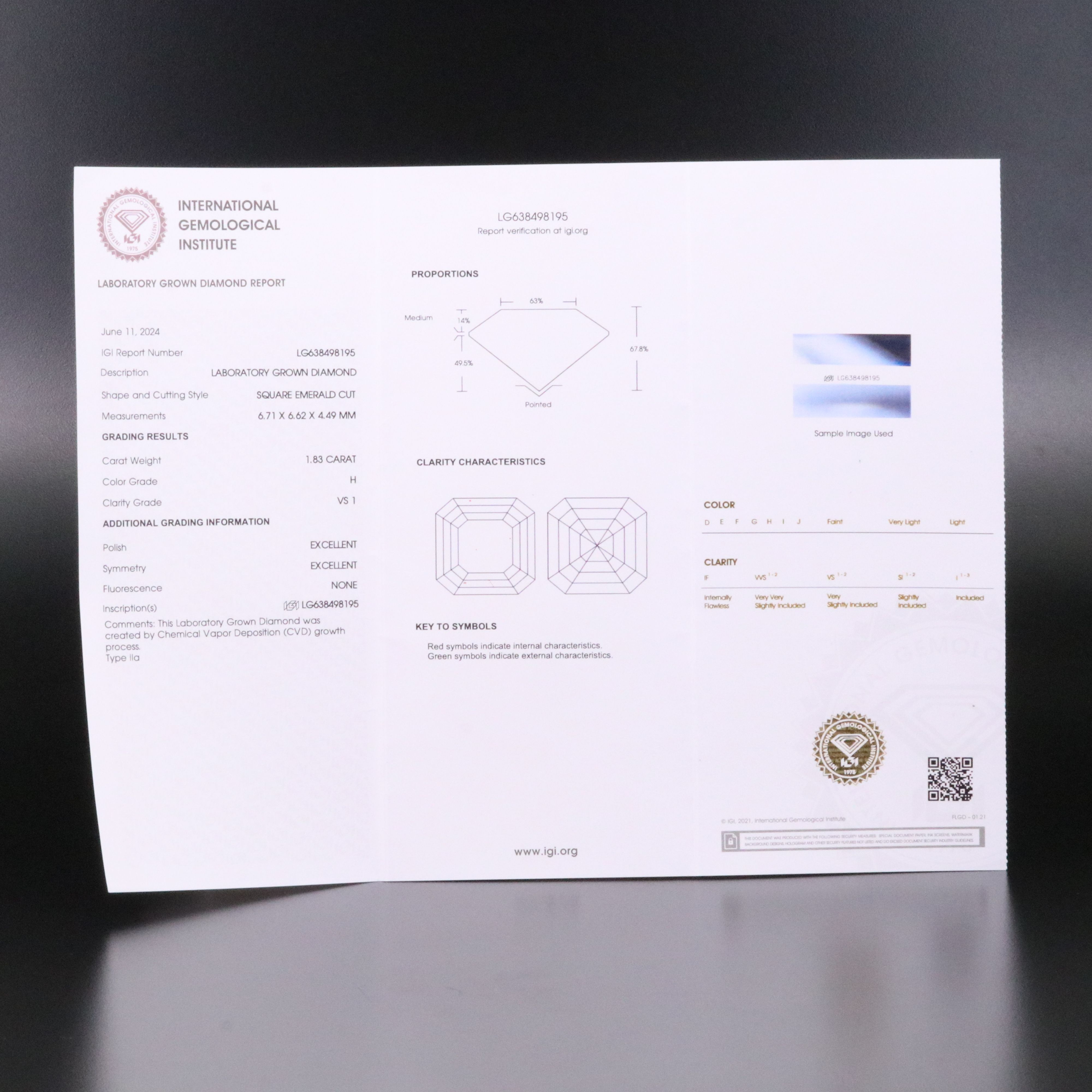 Loose 1.83 CT Lab Grown Diamond with IGI Report