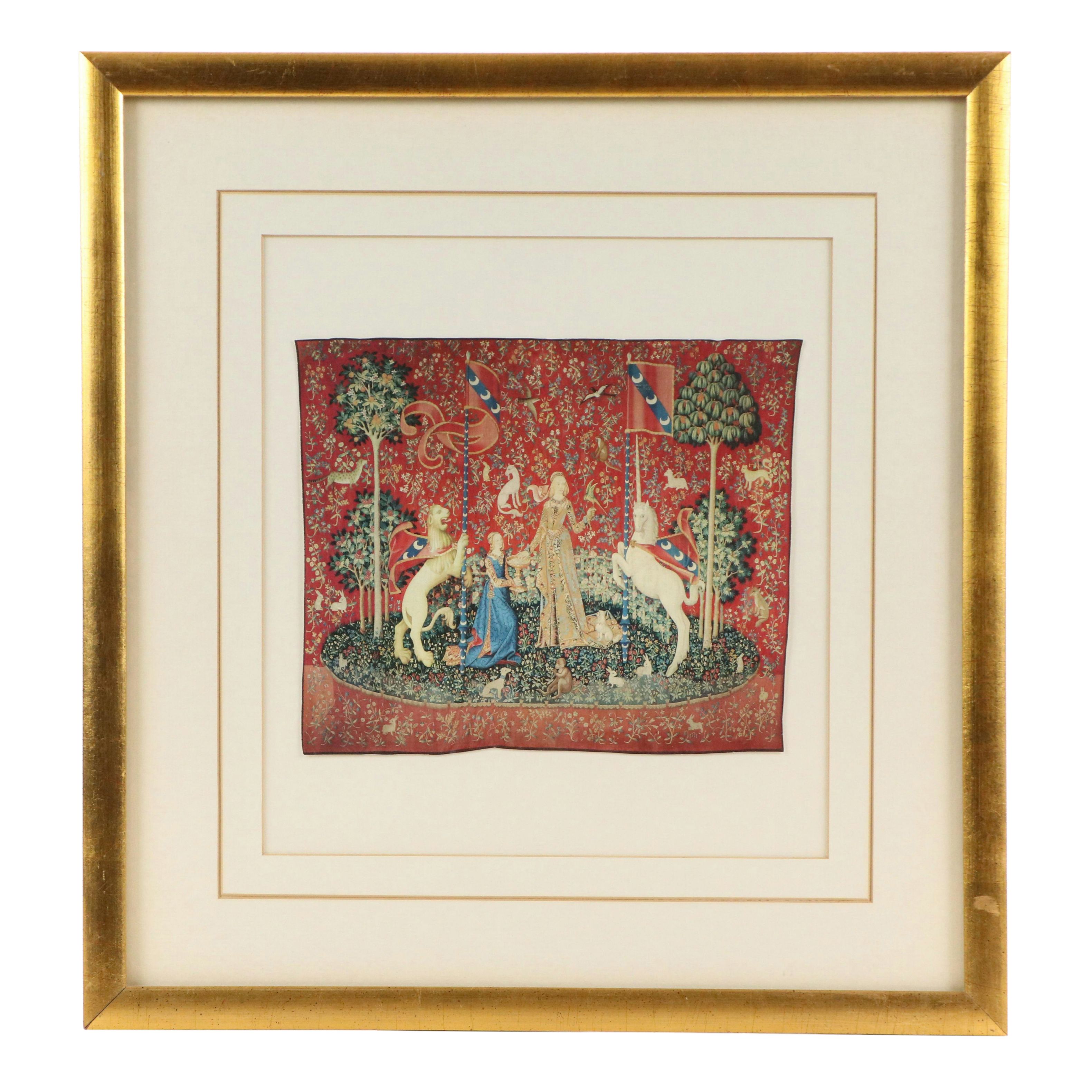 "The Lady and the Unicorn" Offset Lithograph After French Medieval Tapestry