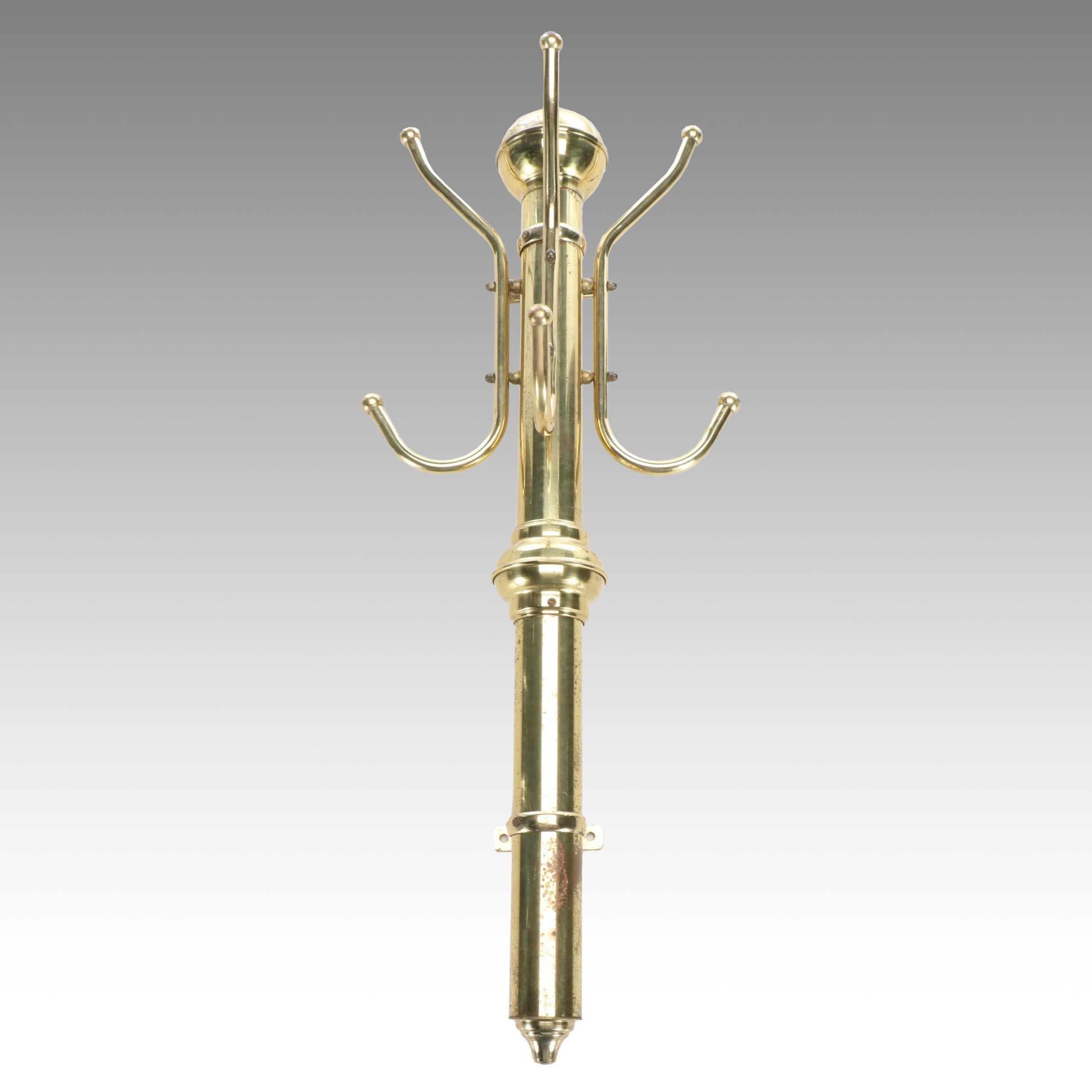Art Deco Style Brass Wall Coat Rack