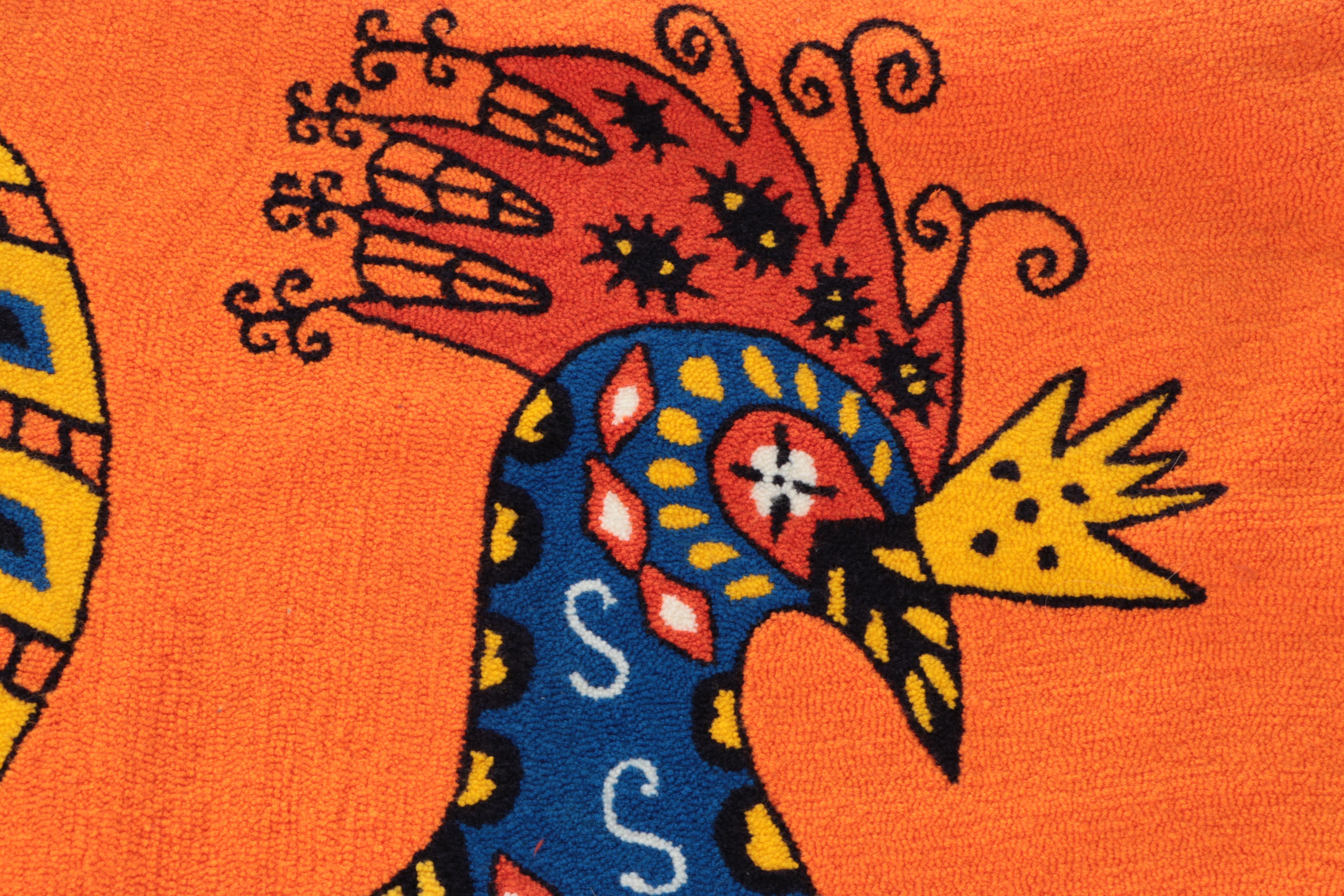 Hand-Hooked Vibrant Rooster Decorative Rug