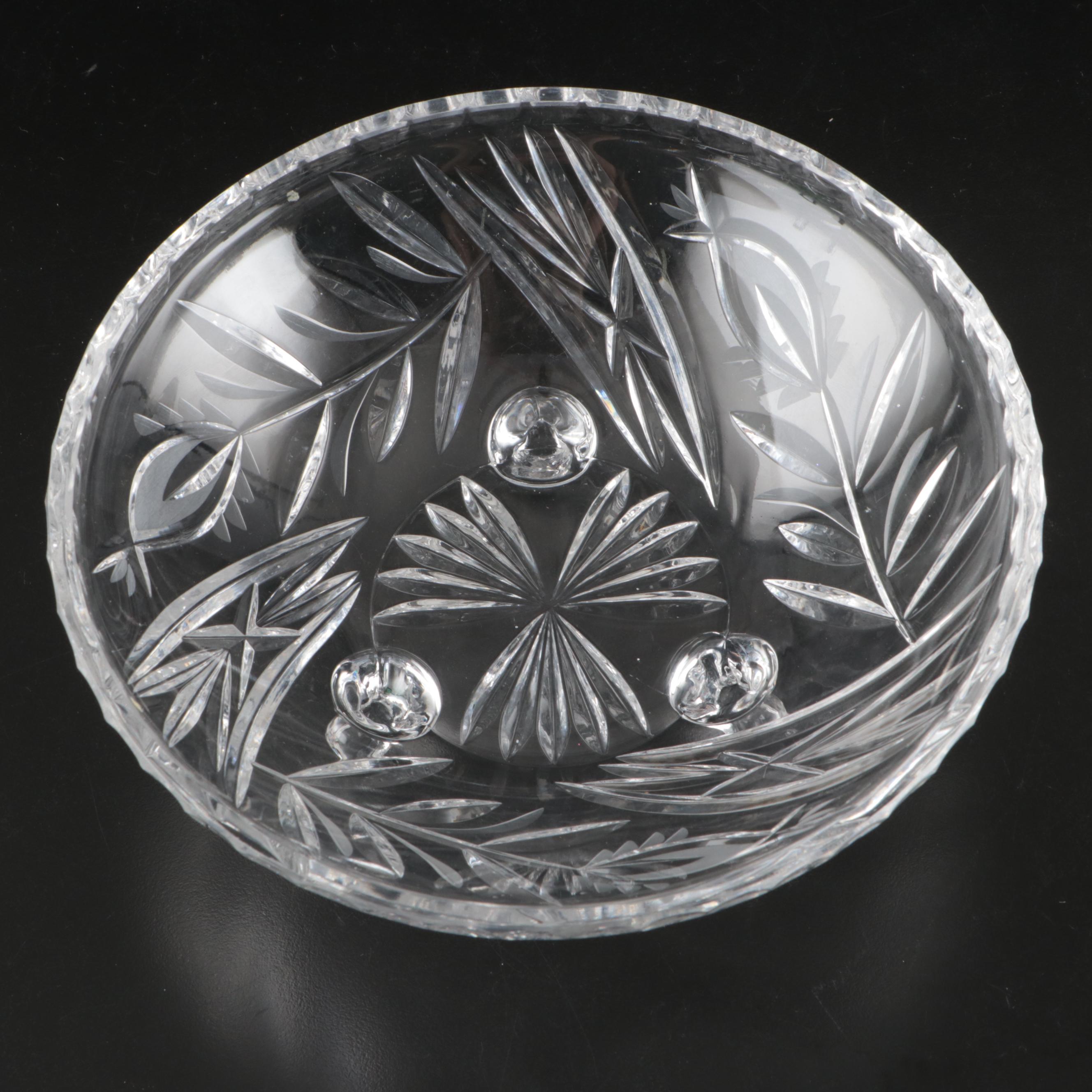 Czech Hand-Cut Crystal Perfume Bottles and Footed Bowl