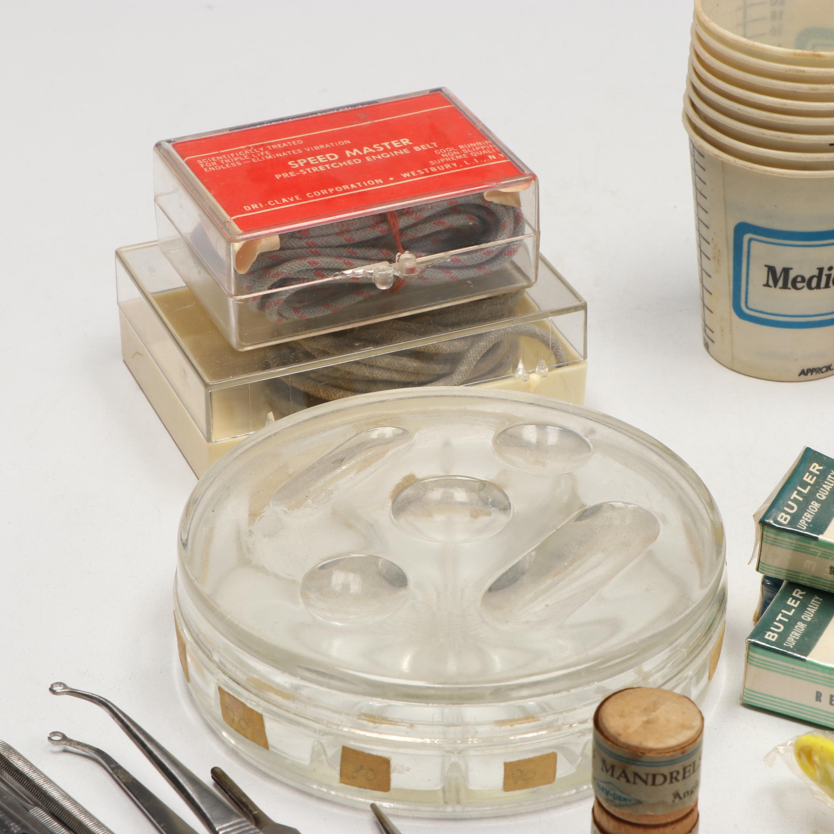 German Stainless Dental Tools with Vintage Oral B Toothbrushes, More Supplies