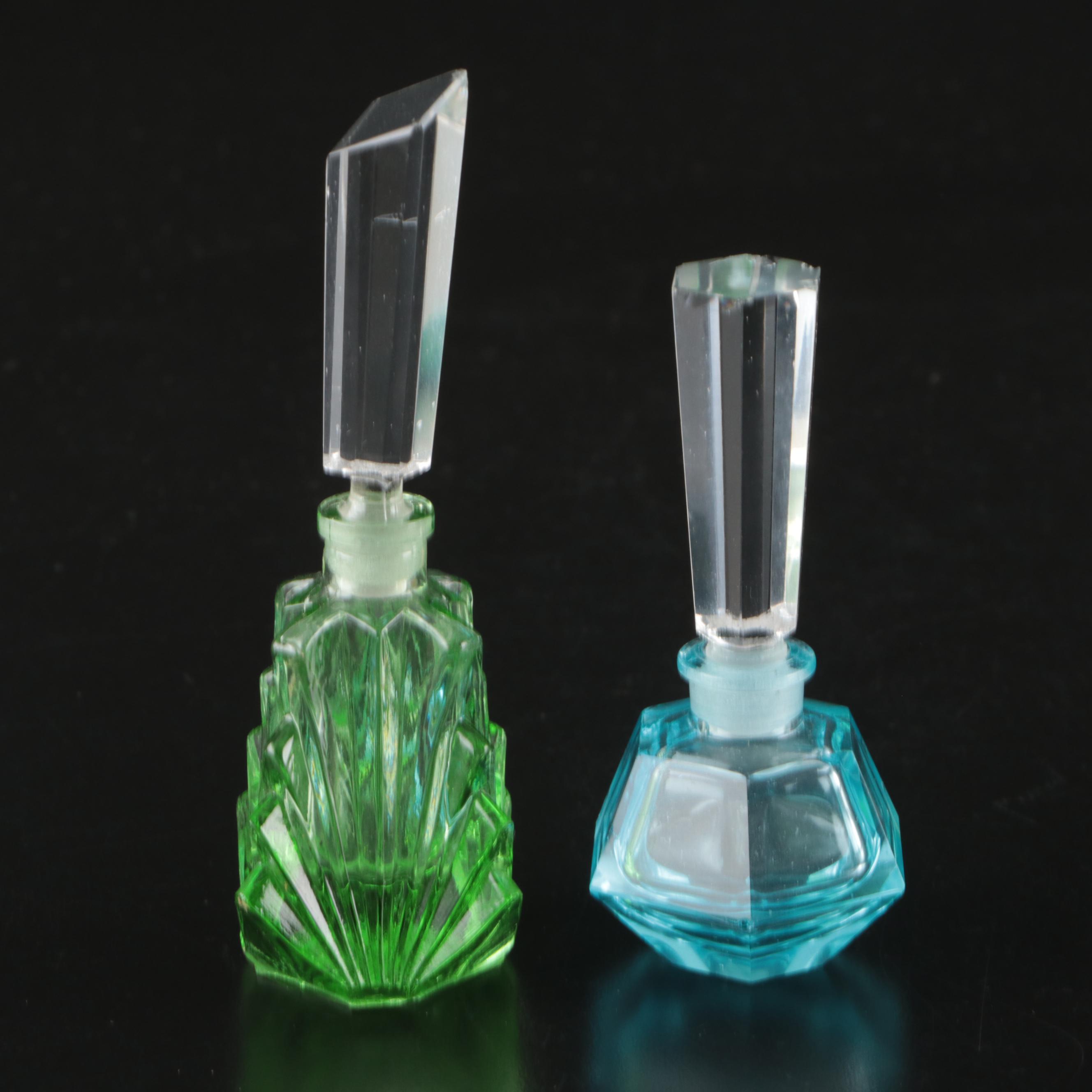Czech Hand-Cut Crystal Perfume Bottles and Footed Bowl