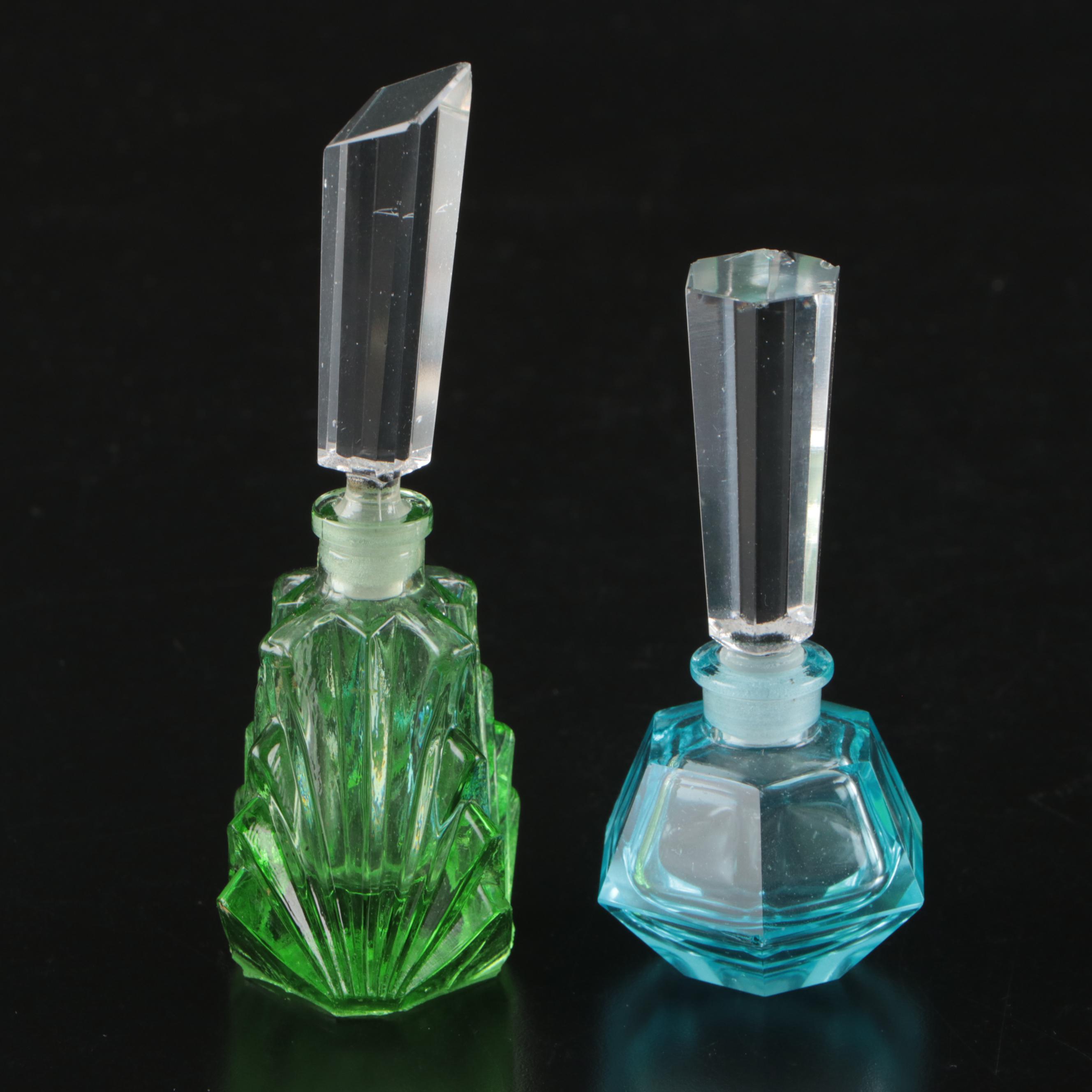 Czech Hand-Cut Crystal Perfume Bottles and Footed Bowl