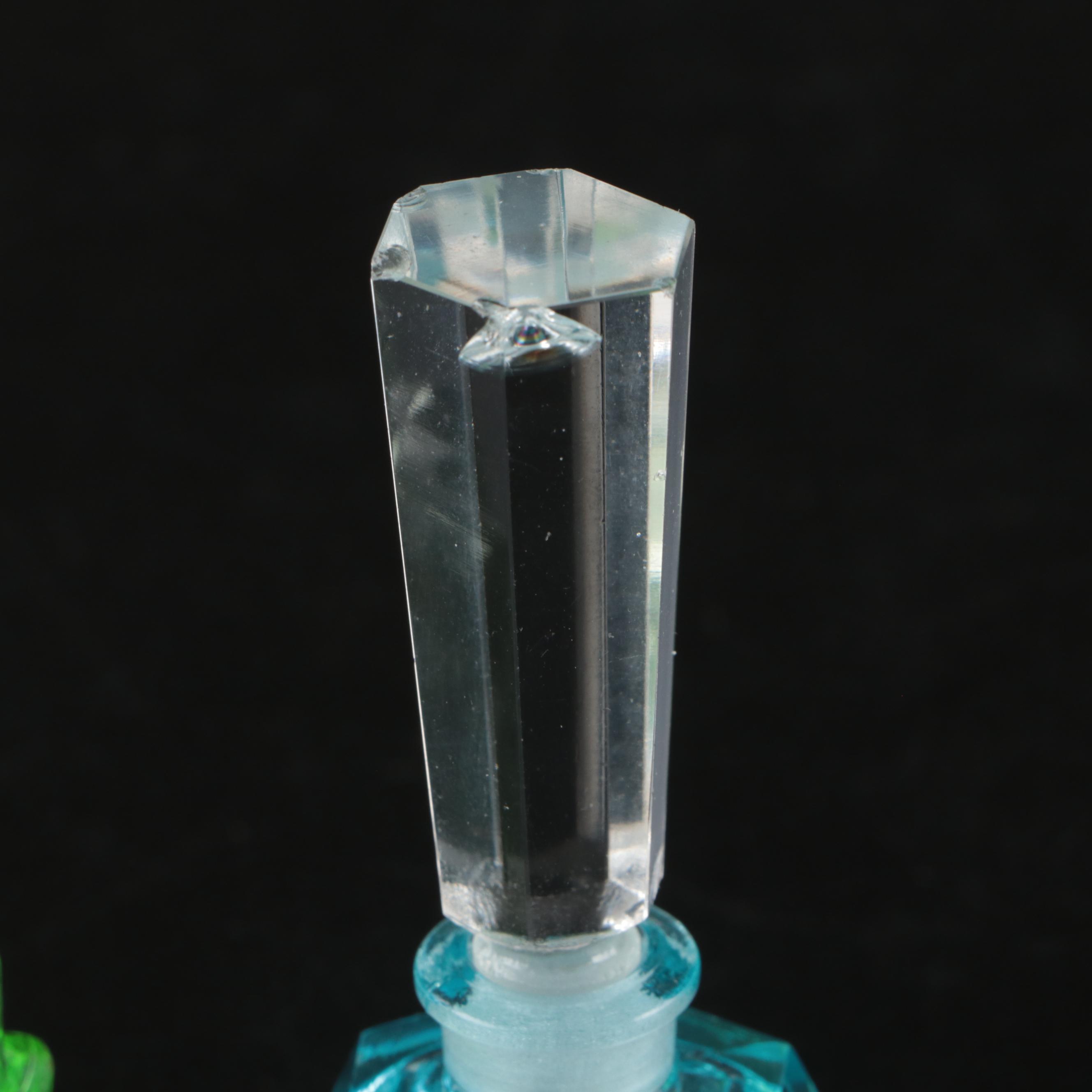 Czech Hand-Cut Crystal Perfume Bottles and Footed Bowl