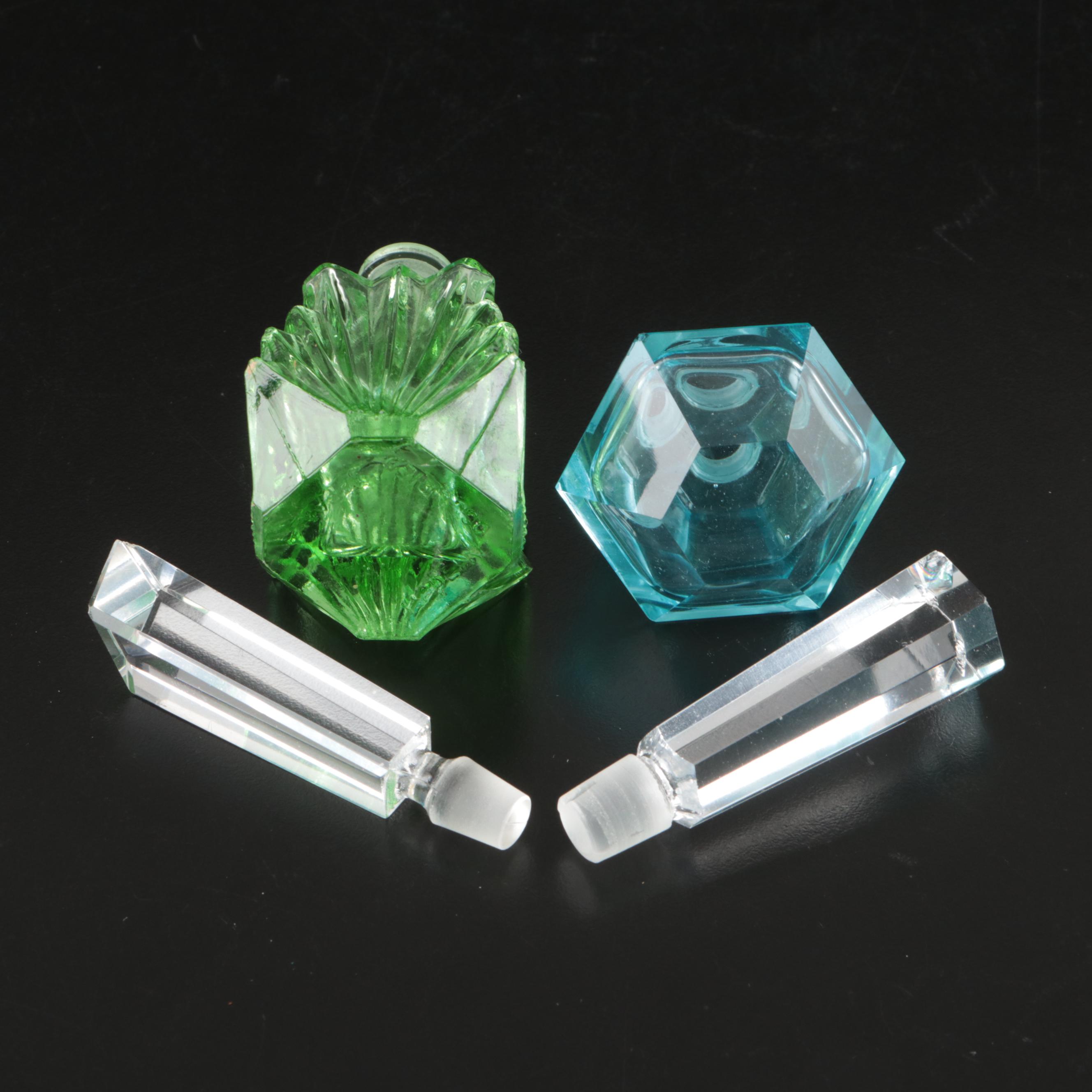 Czech Hand-Cut Crystal Perfume Bottles and Footed Bowl