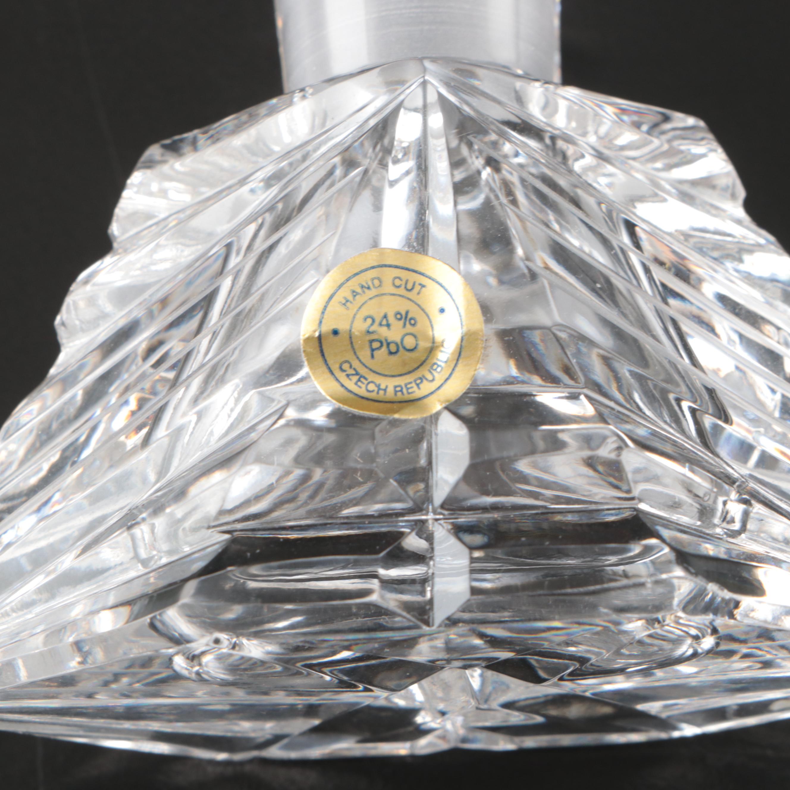 Czech Hand-Cut Crystal Perfume Bottles and Footed Bowl