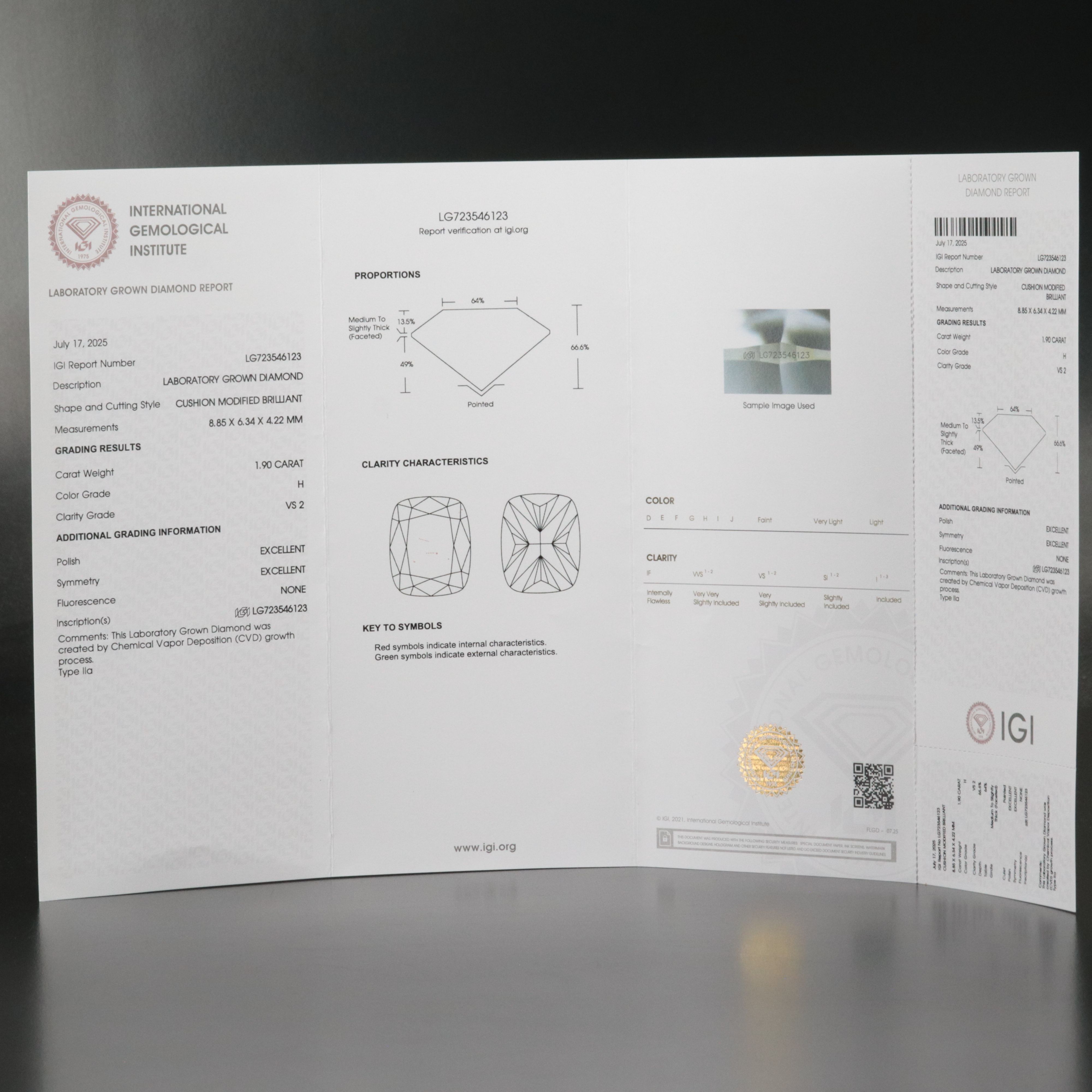 Loose 1.90 CT Lab Grown Diamond with IGI Report