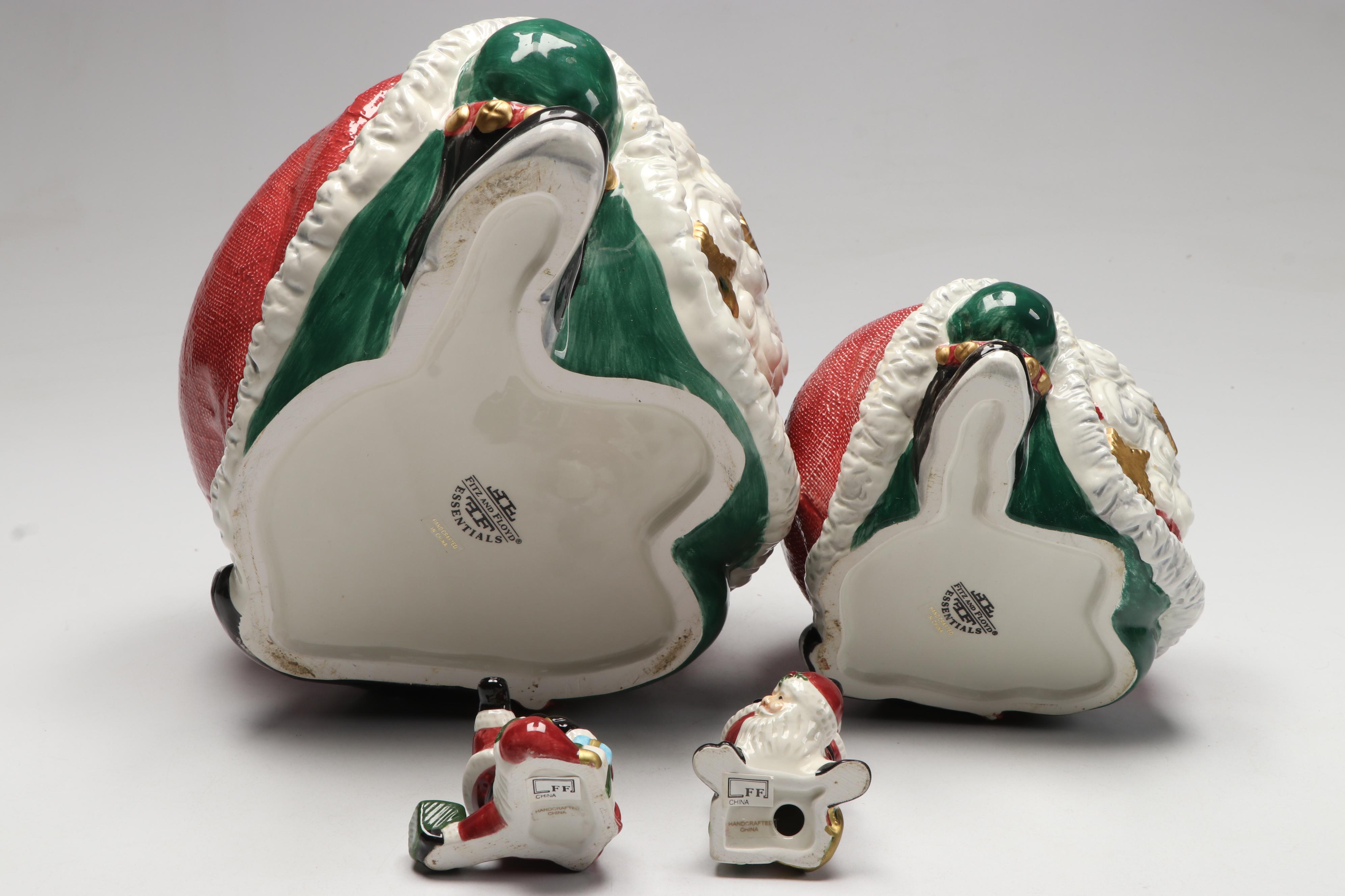 Fitz & Floyd Porcelain Santa Cookie Jars and Santa Figurines