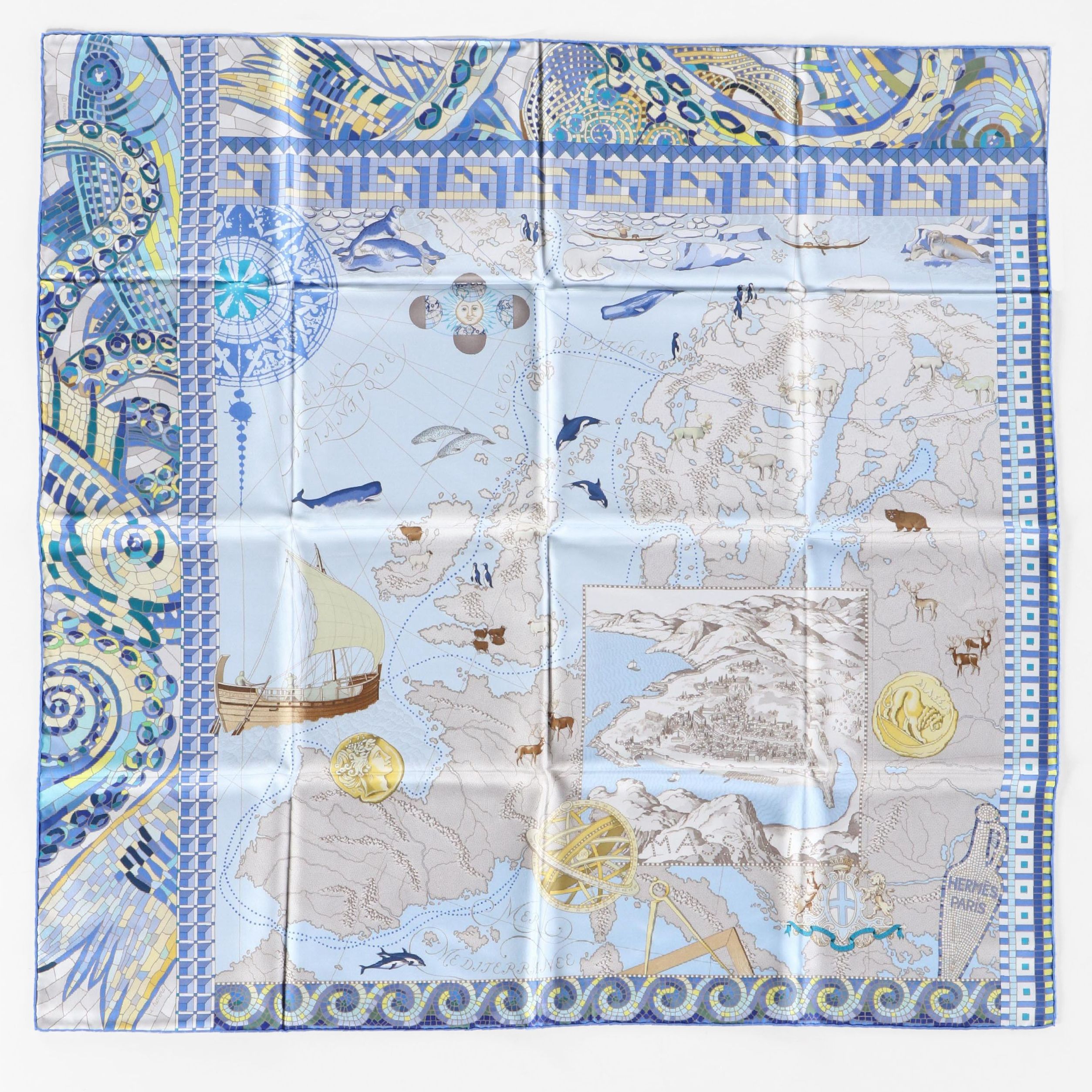 Hermès Special Issue "Le Voyage de Pythéas" Scarf 90 in Silk Twill with Box