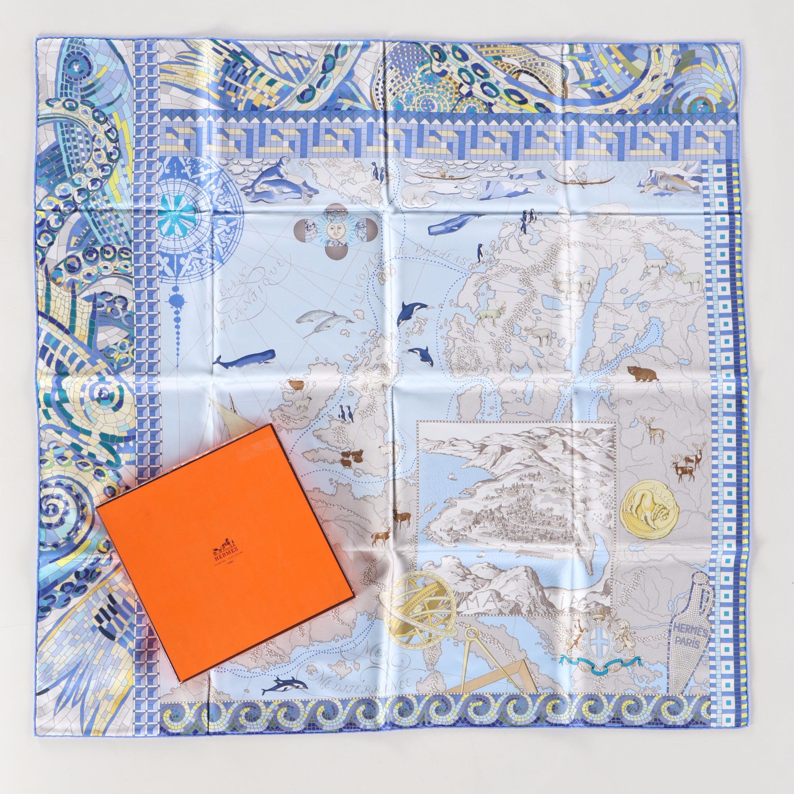 Hermès Special Issue "Le Voyage de Pythéas" Scarf 90 in Silk Twill with Box