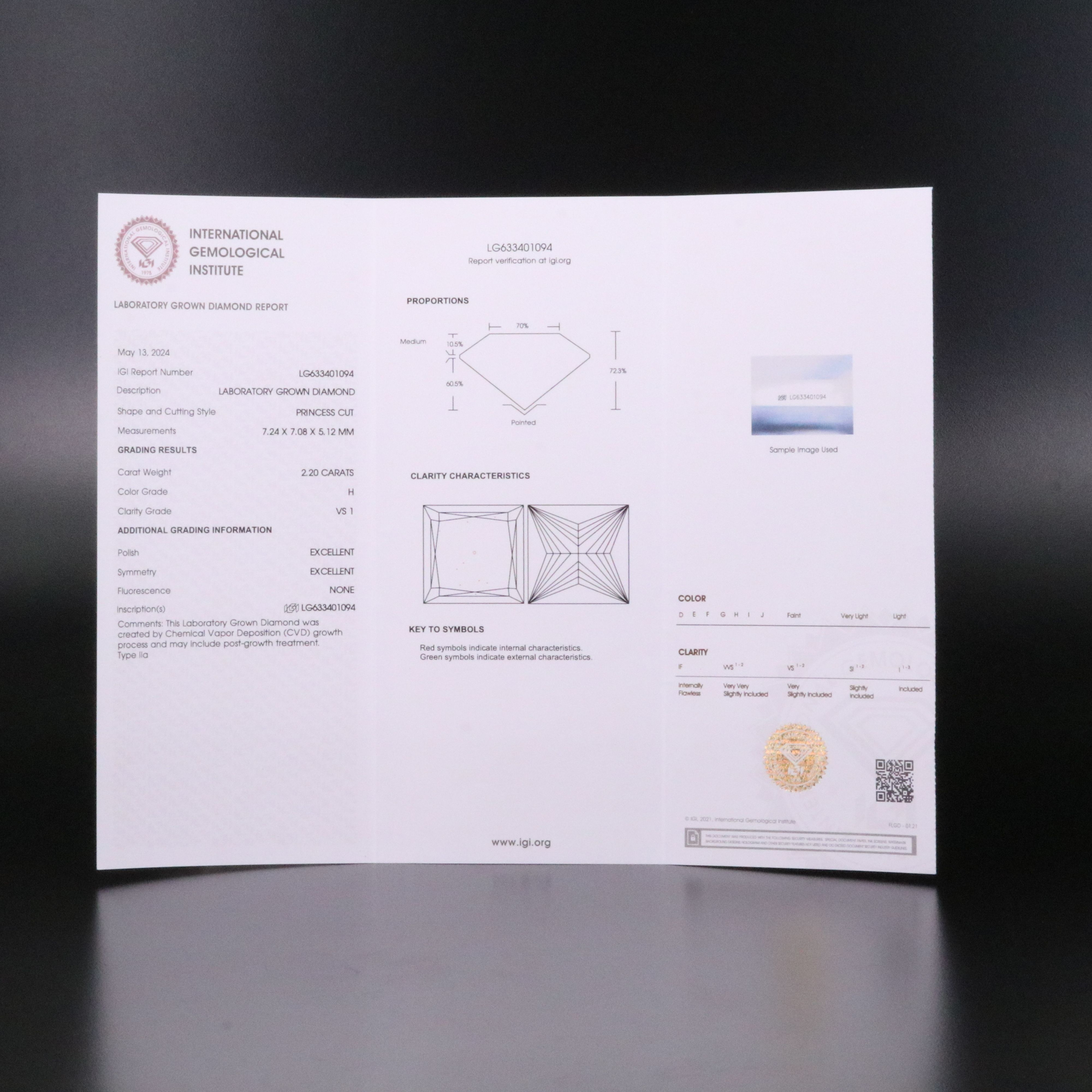 Loose 2.20 CT Lab Grown Diamond with IGI Report