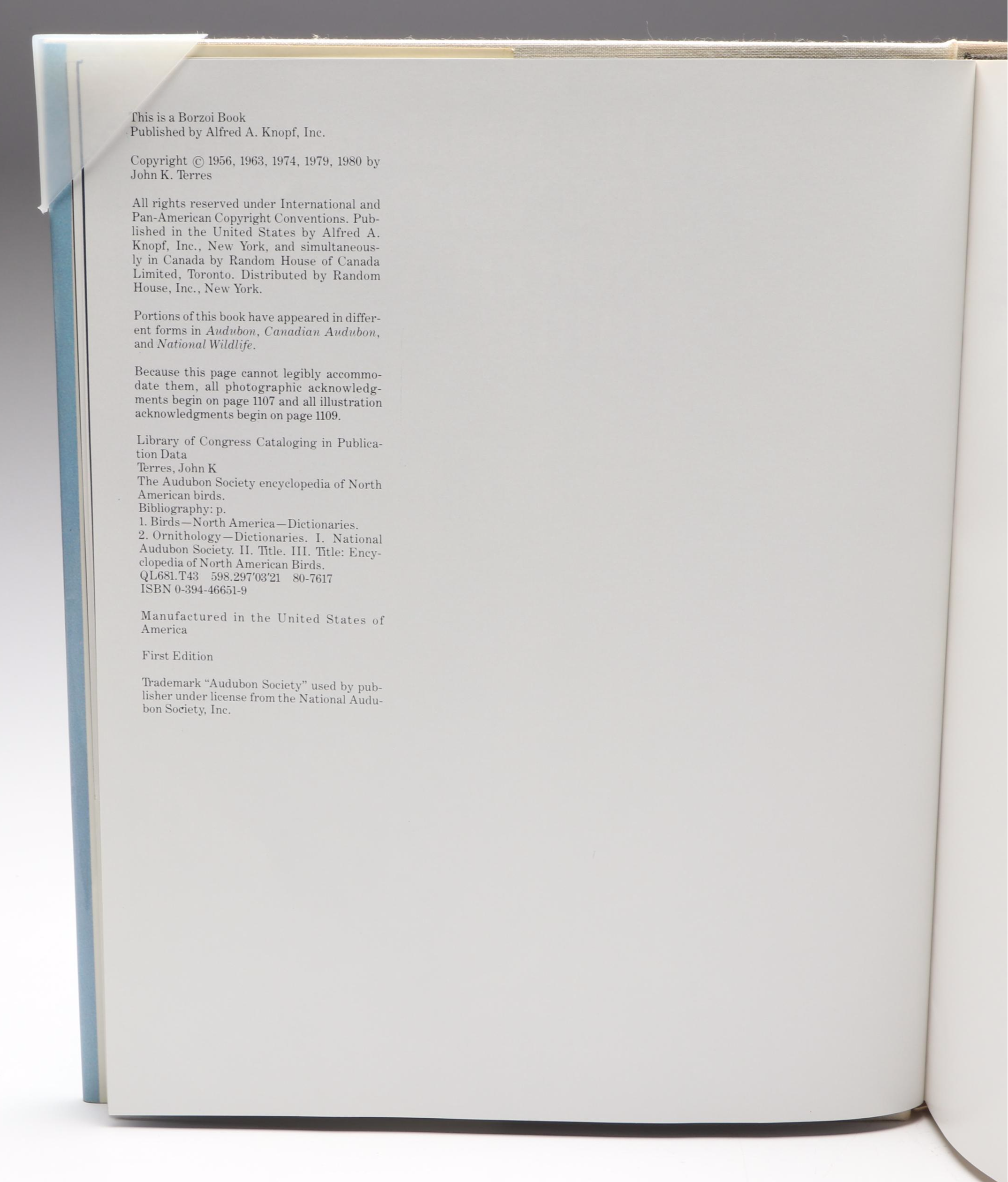 First Edition "The Audubon Society Encyclopedia of North American Birds," 1980