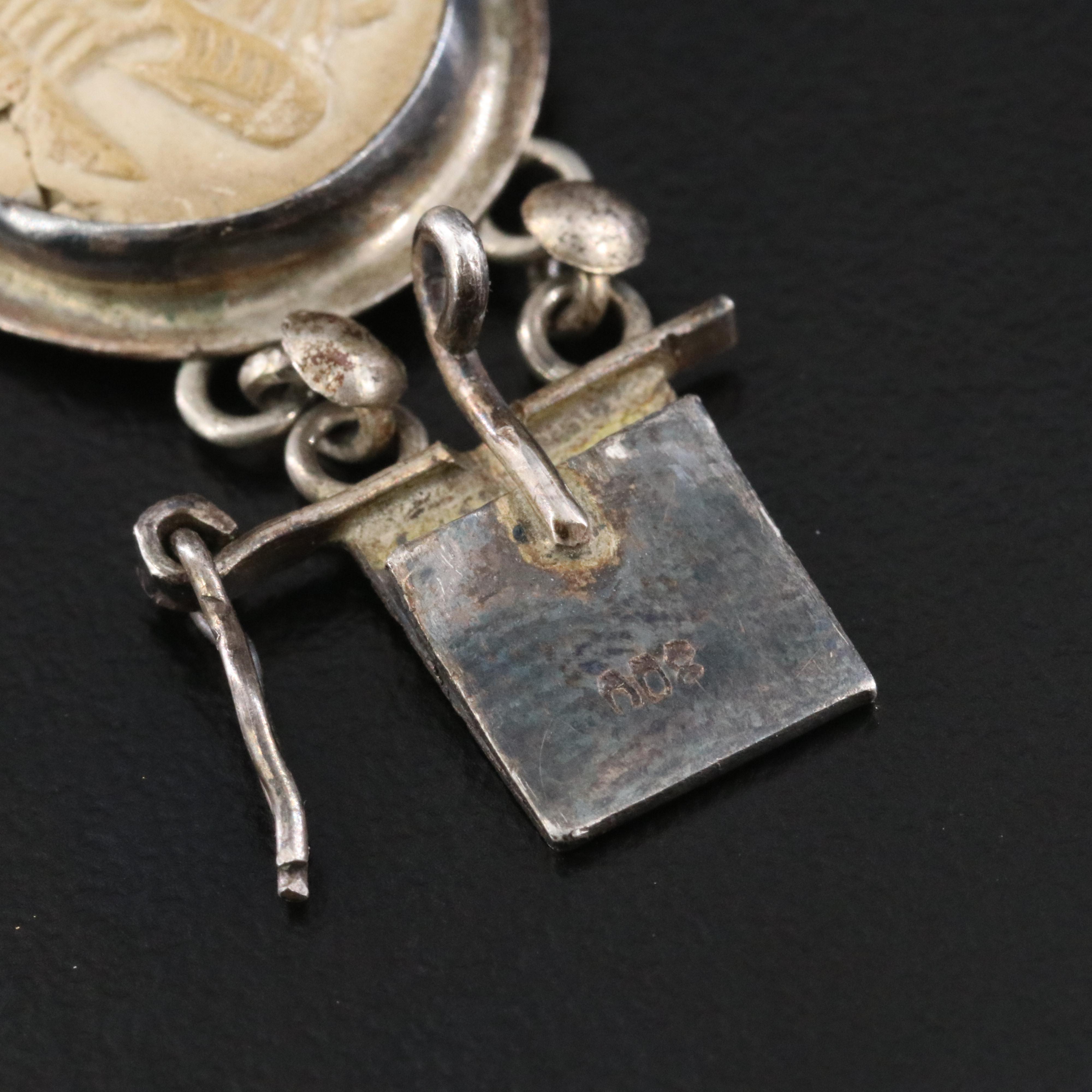 Vintage Italian 800 Silver Lava and Shell Cameo Days of the Week Bracelet