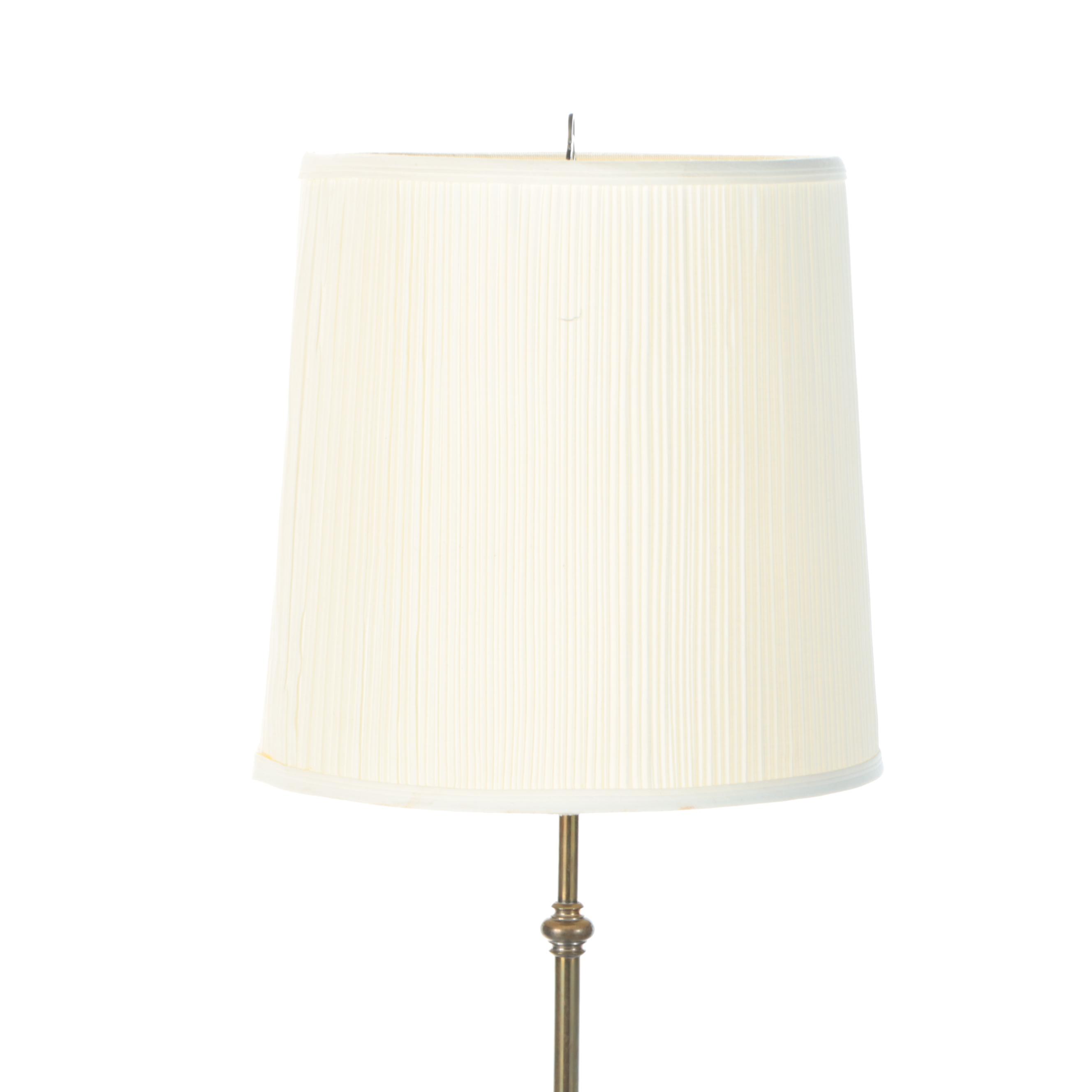 French Provincial Style Patinated Metal and Brass Floor Lamp with Shirred Shade