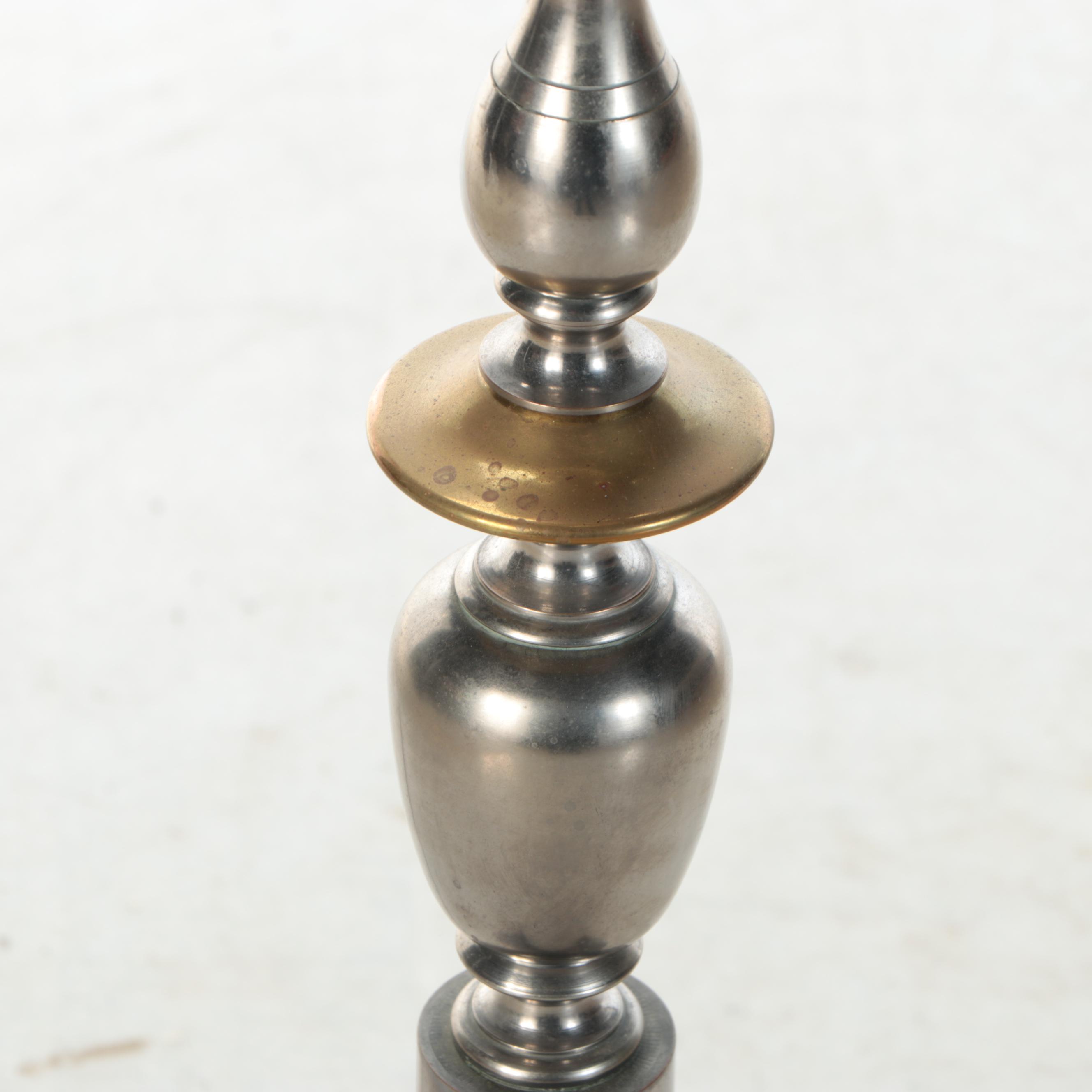 French Provincial Style Patinated Metal and Brass Floor Lamp with Shirred Shade