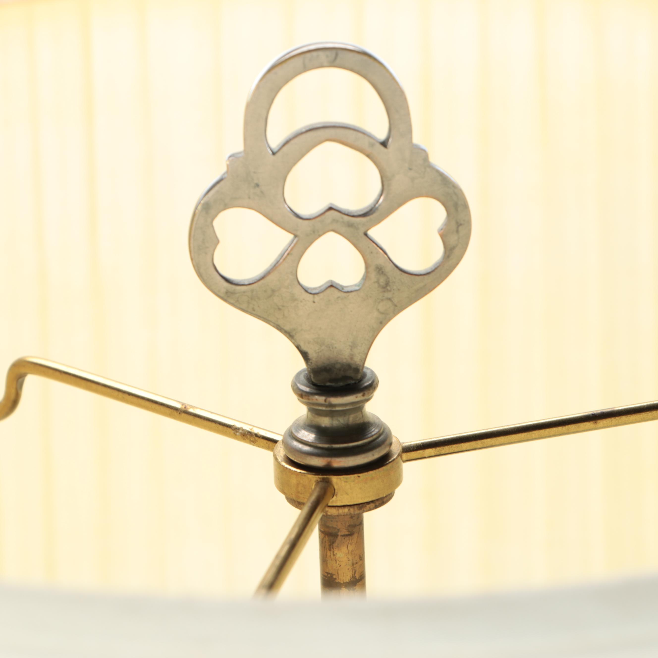 French Provincial Style Patinated Metal and Brass Floor Lamp with Shirred Shade