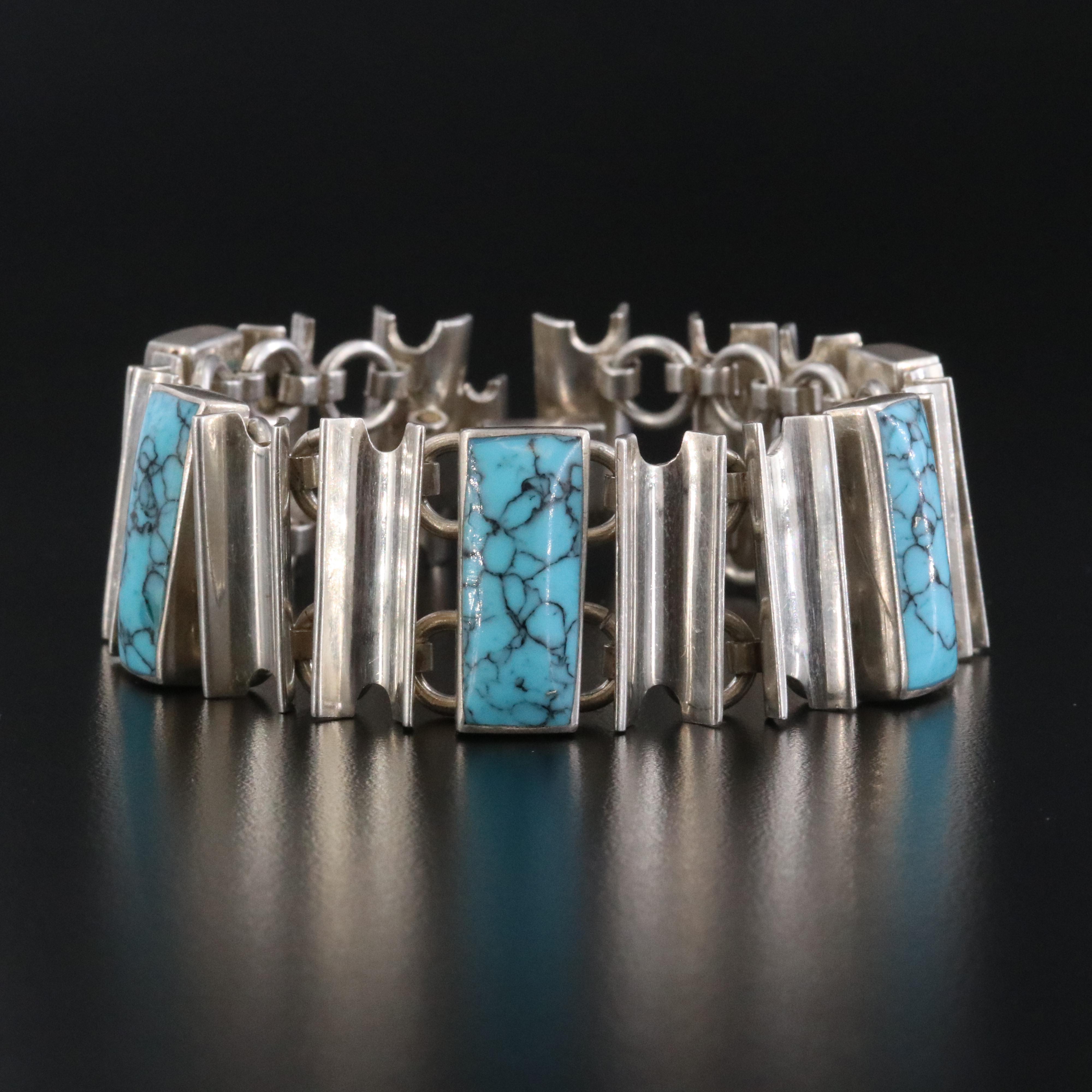 Contemporary Mexican Sterling Faux Turquoise Bracelet