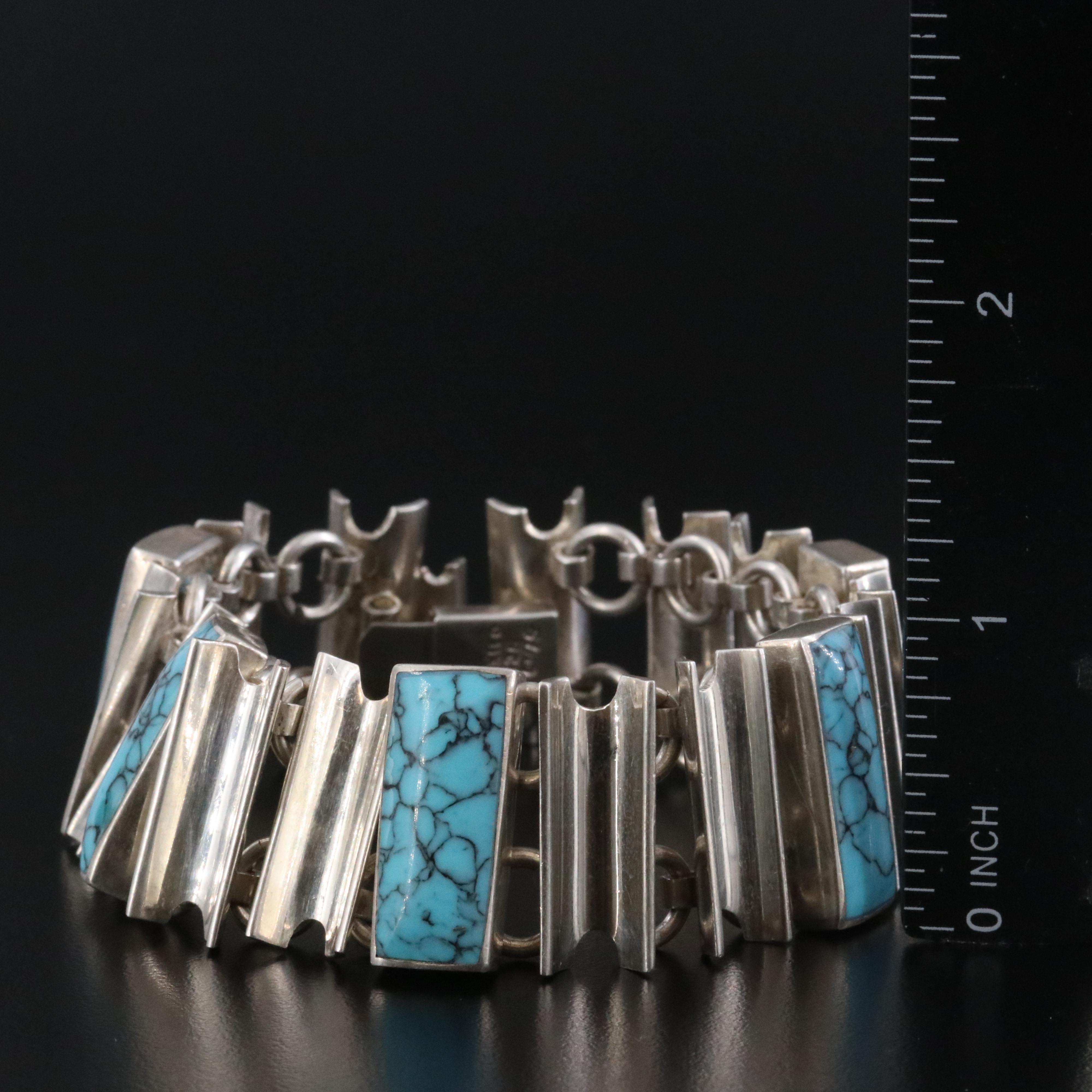 Contemporary Mexican Sterling Faux Turquoise Bracelet