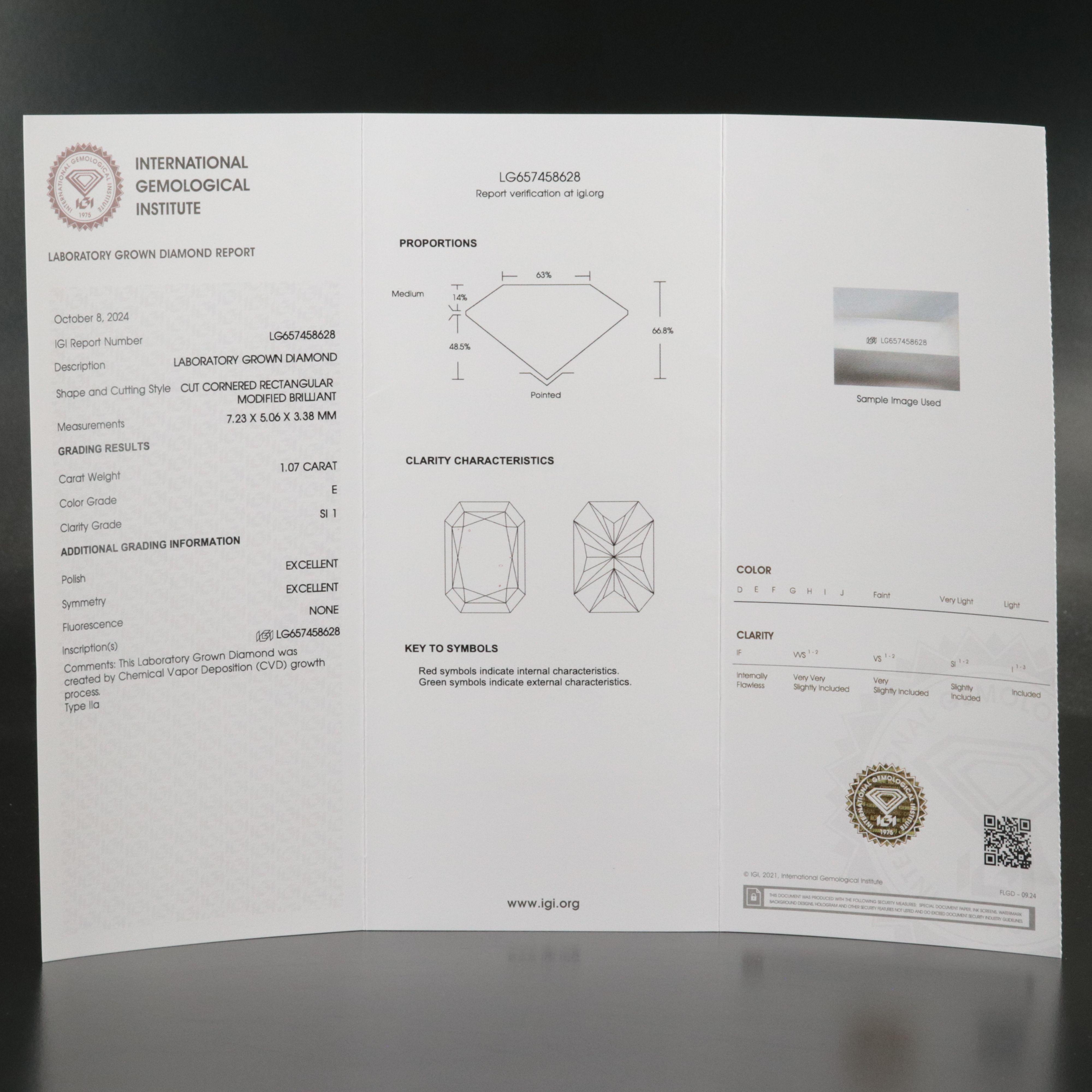 Loose 1.07 CT Lab Grown Diamond with IGI Report