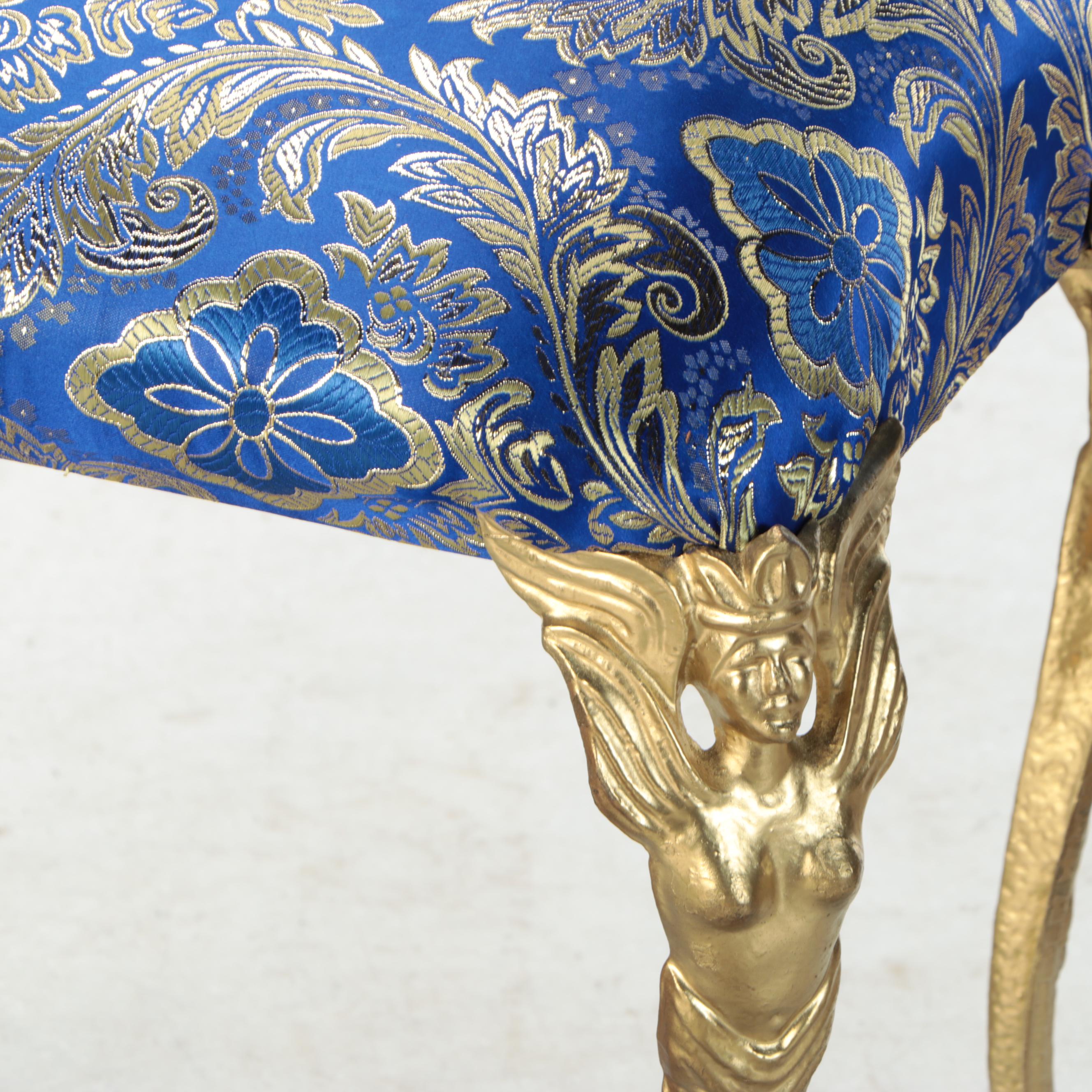 French Style Gilt Damask Footstool