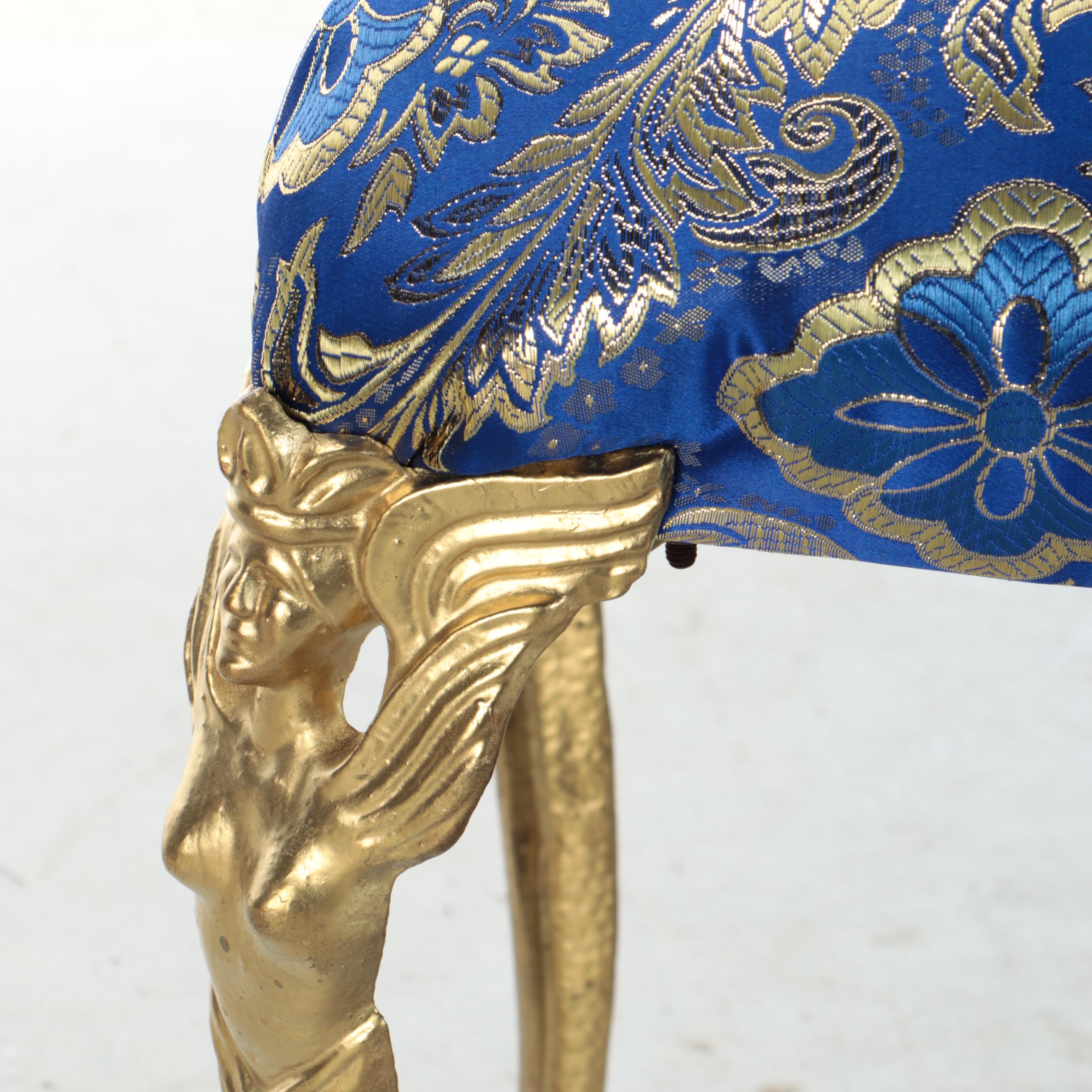 French Style Gilt Damask Footstool