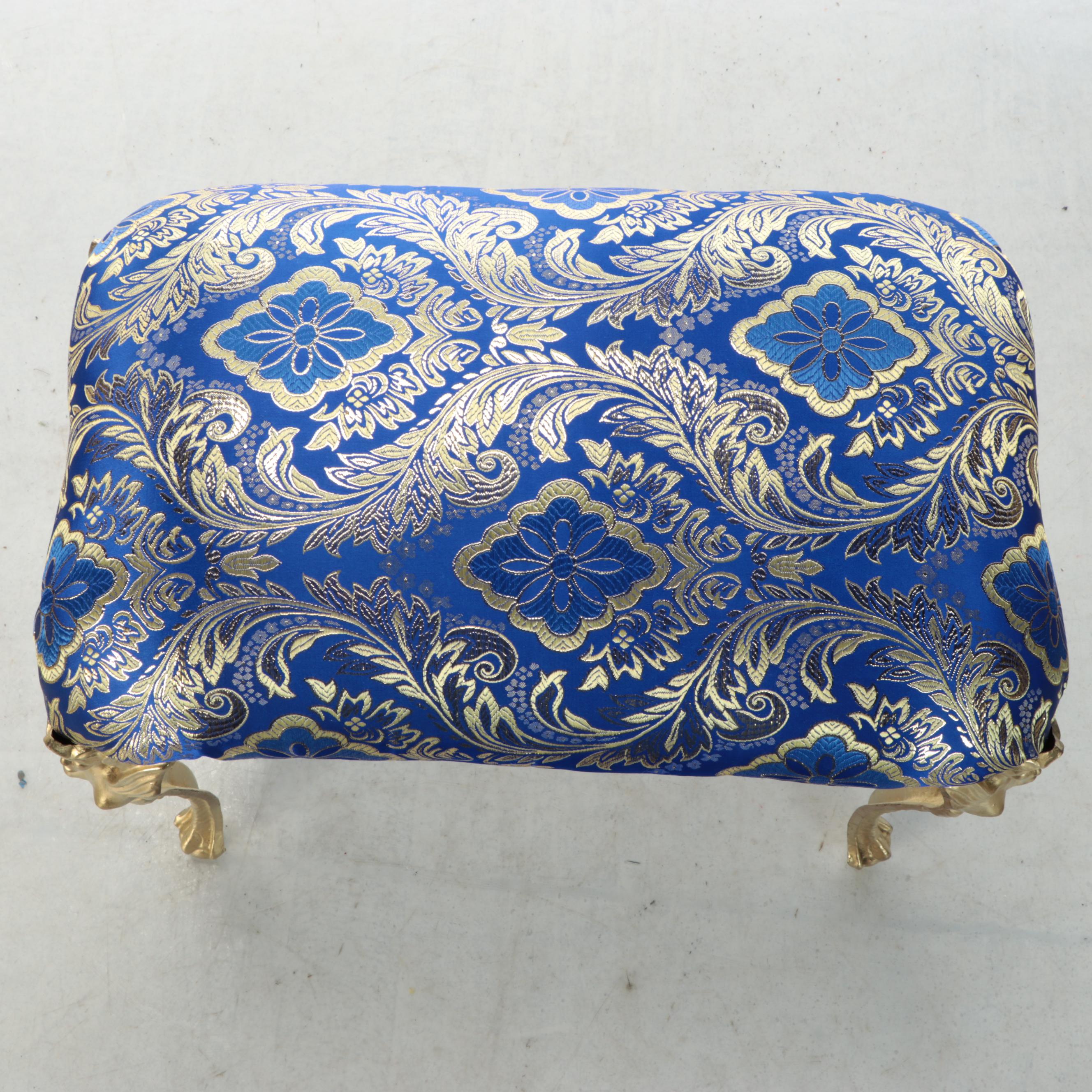 French Style Gilt Damask Footstool