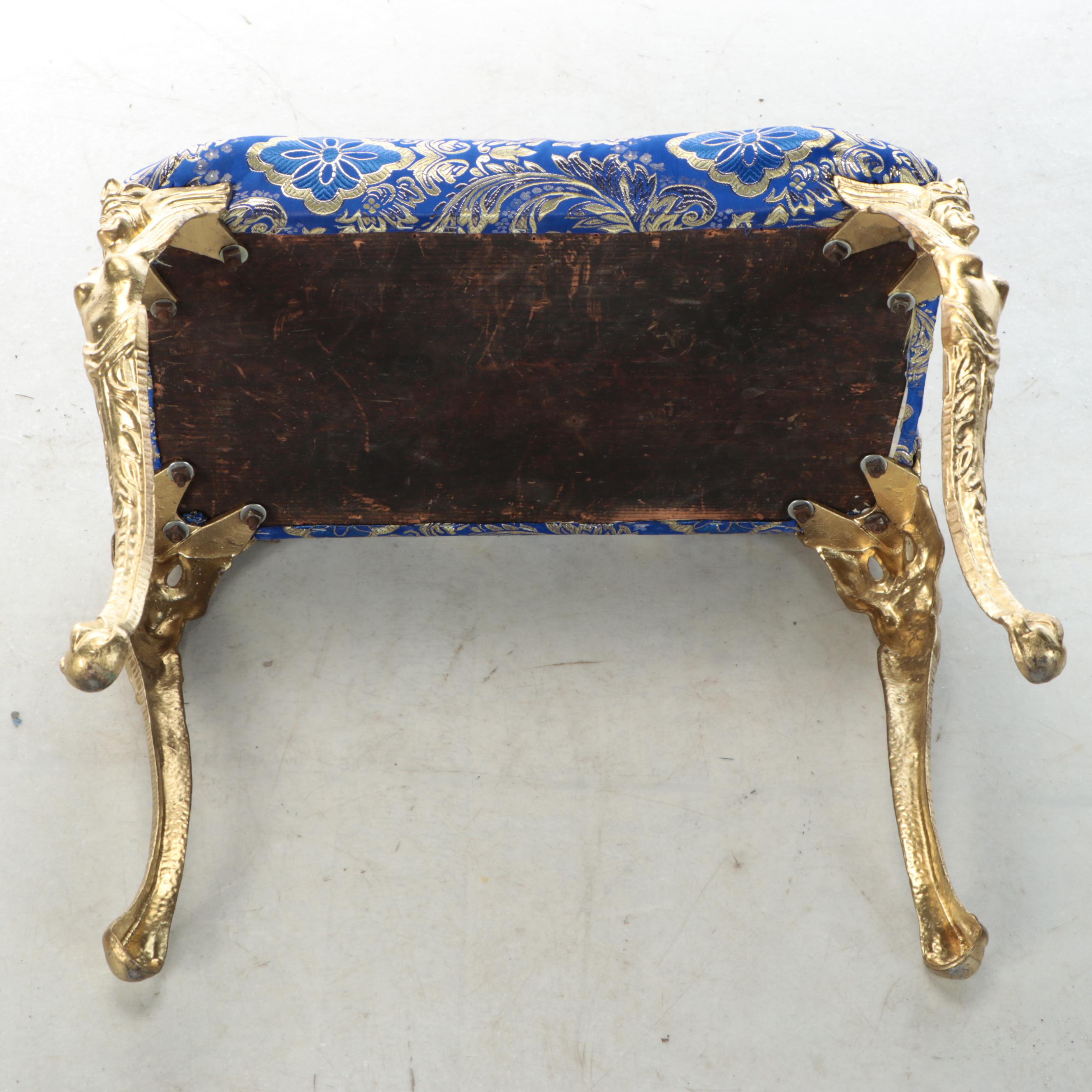 French Style Gilt Damask Footstool