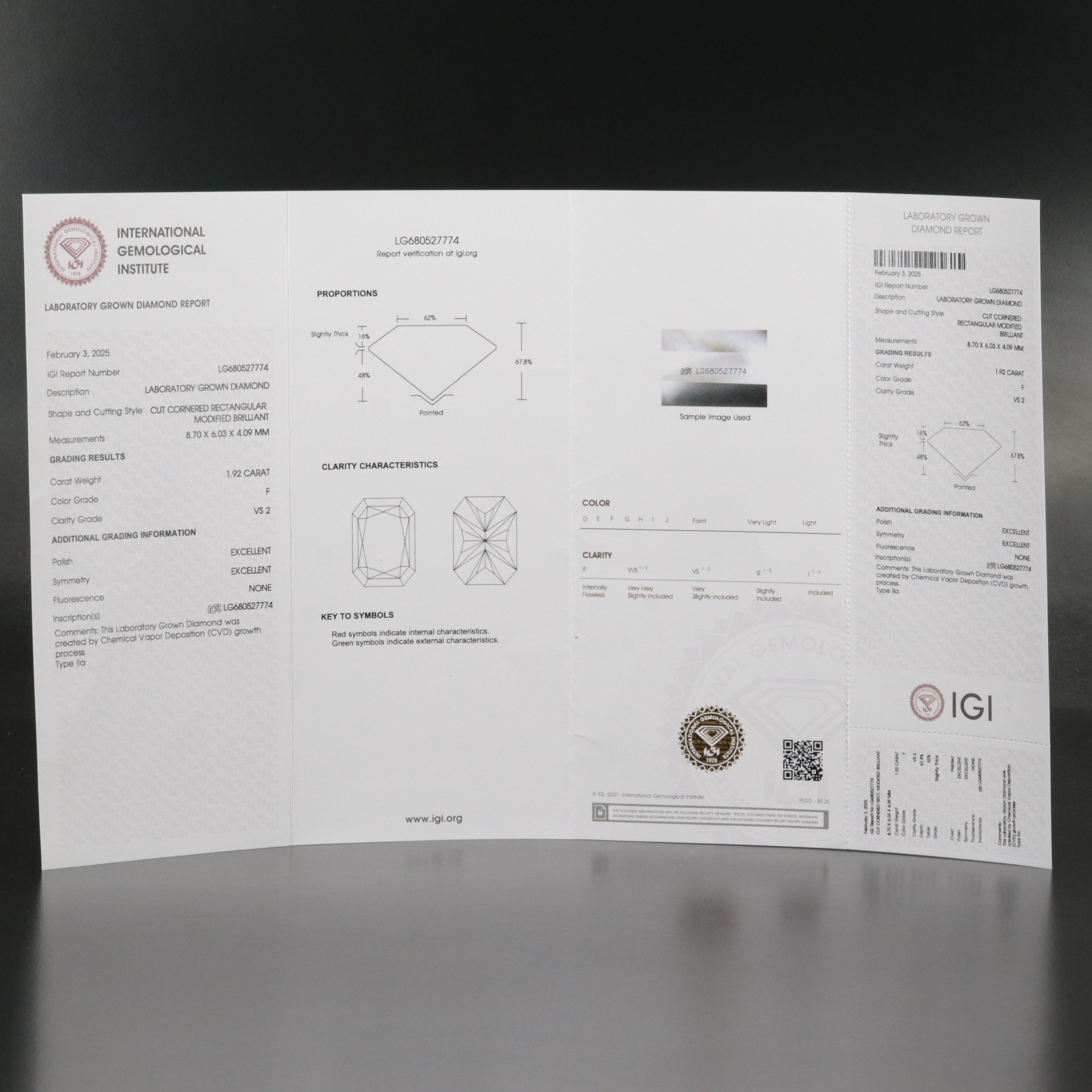 Loose 1.92 CT Lab Grown Diamond with IGI Report