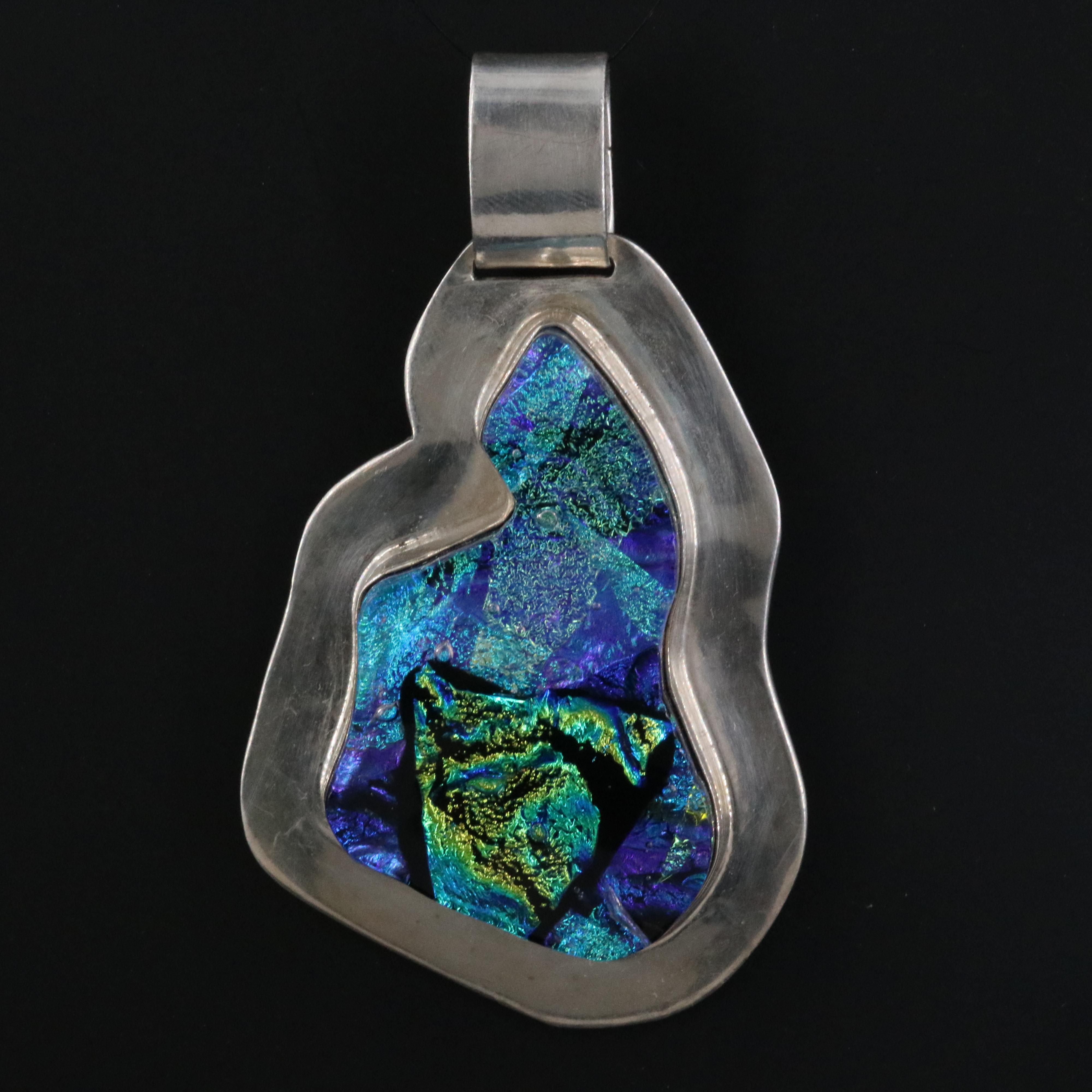 Mexican Sterling Fused Art Glass Pendant