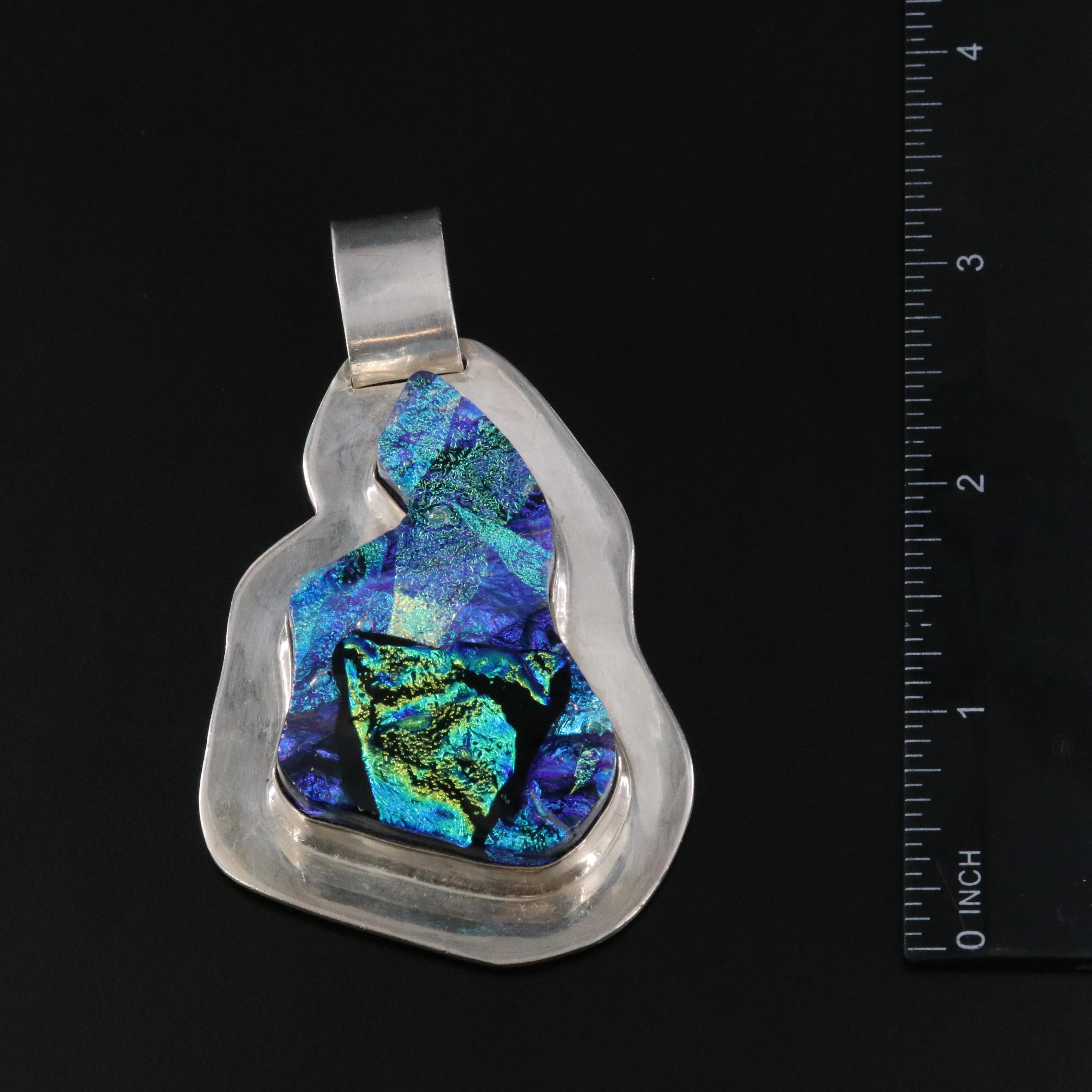 Mexican Sterling Fused Art Glass Pendant