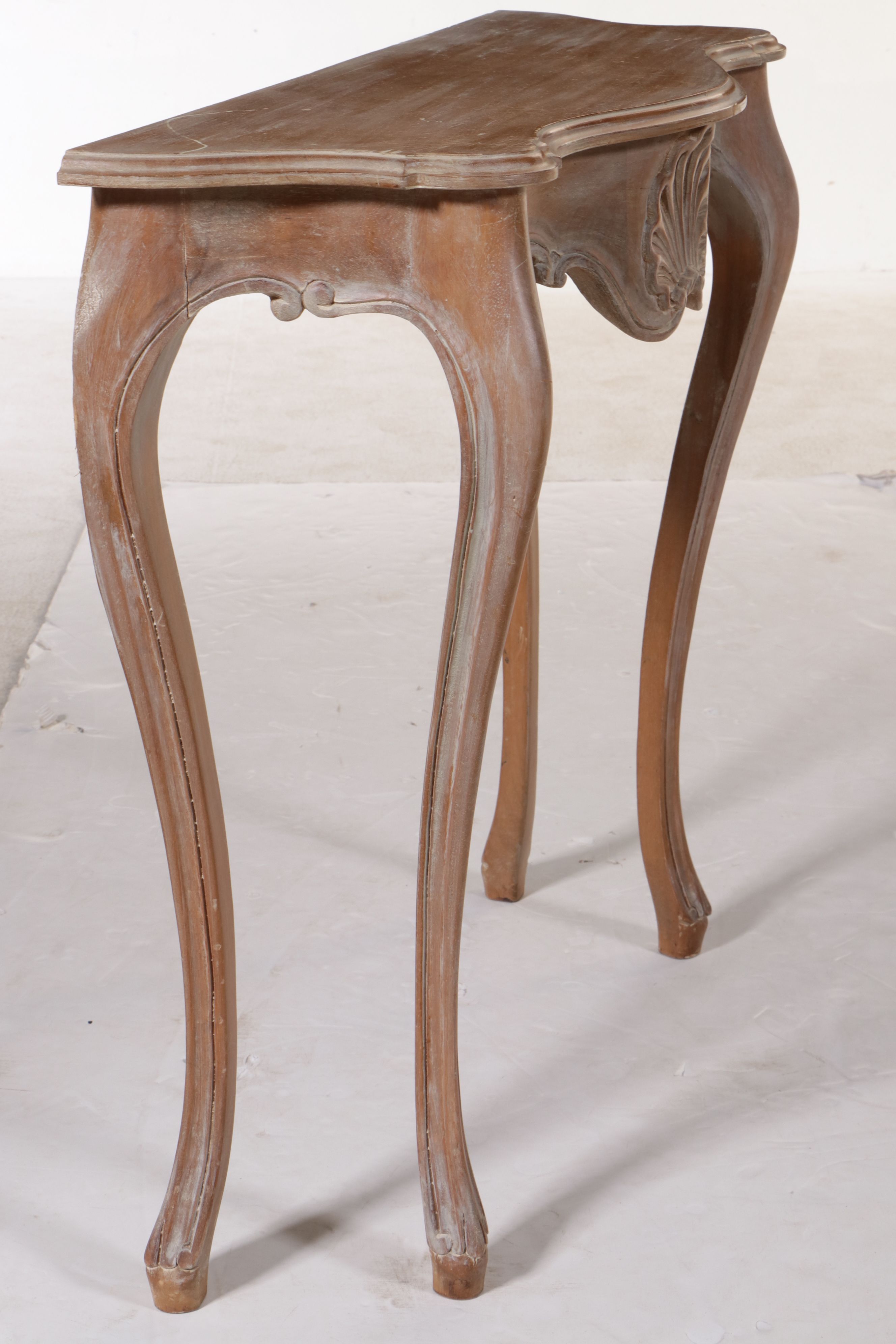 French Provincial Style Carved Wood Demilune Console Table