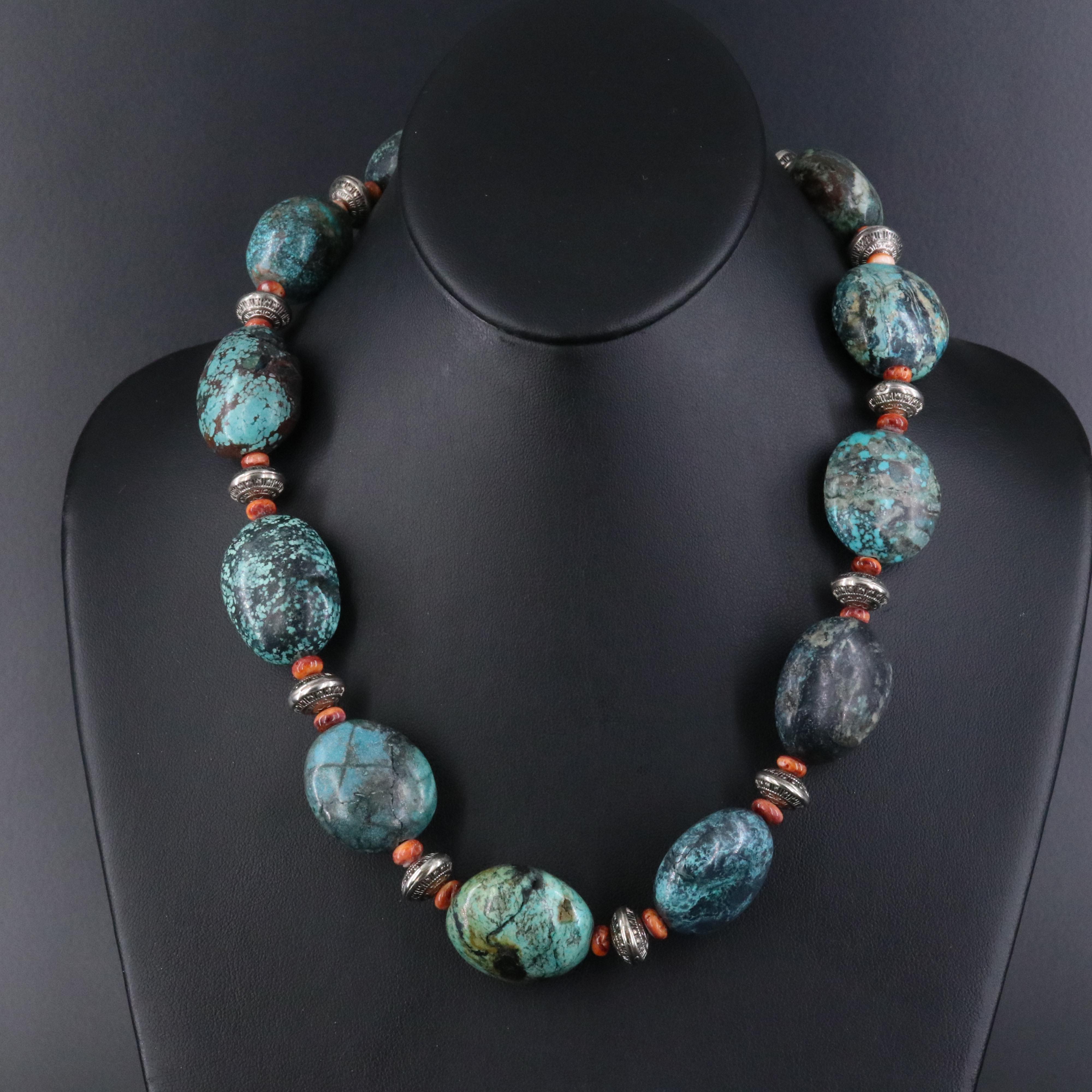 Turquoise and Spiny Oyster Bead Necklace