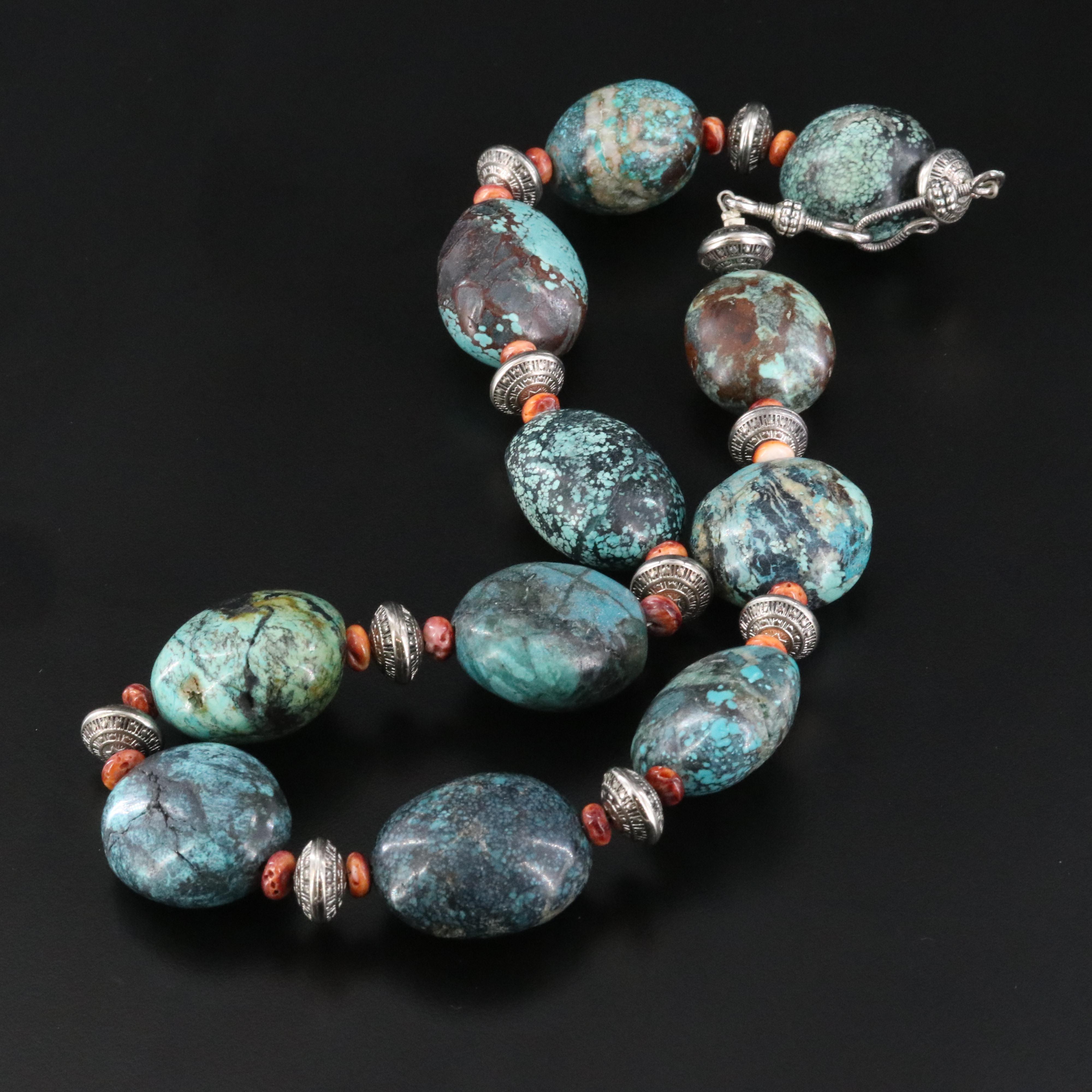 Turquoise and Spiny Oyster Bead Necklace