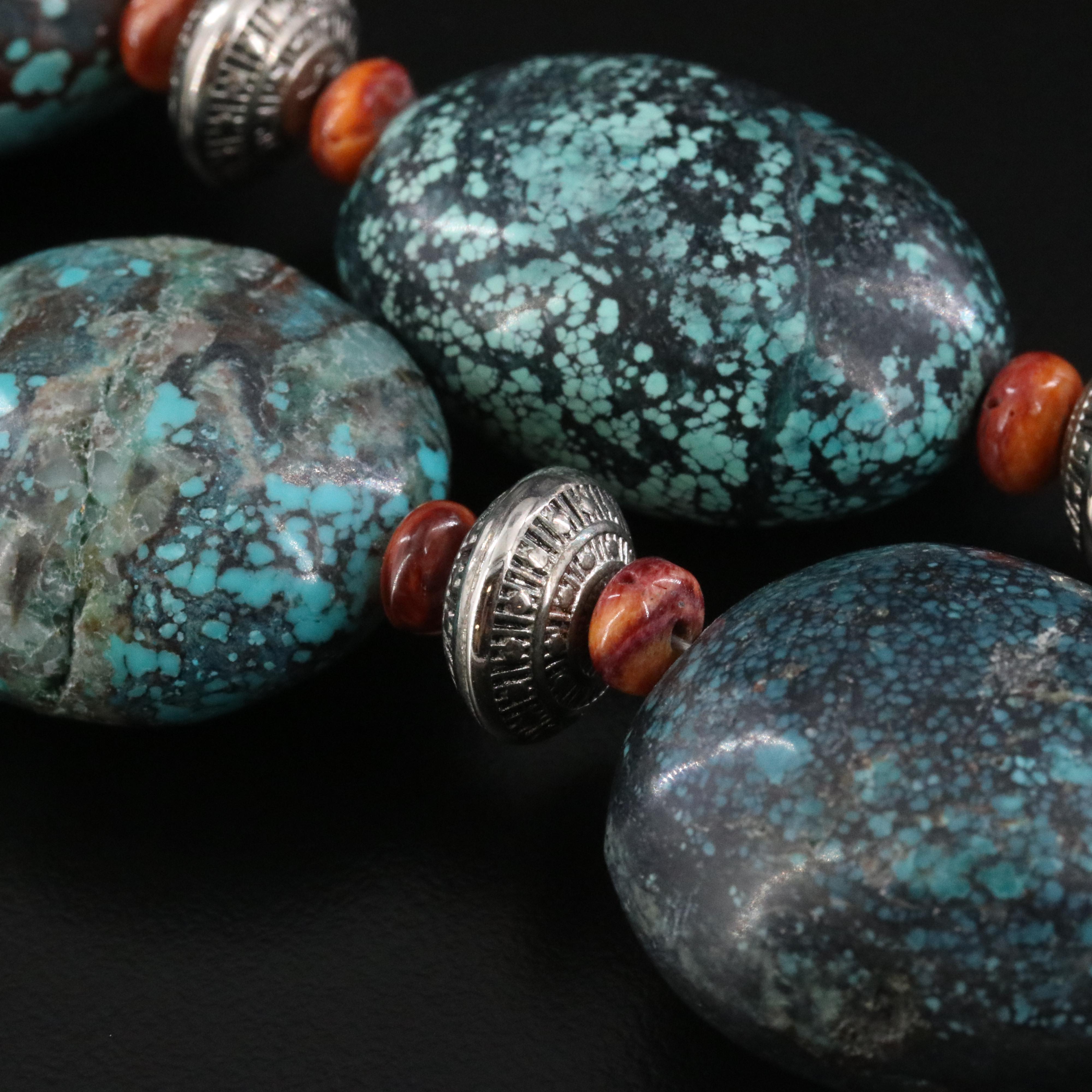 Turquoise and Spiny Oyster Bead Necklace