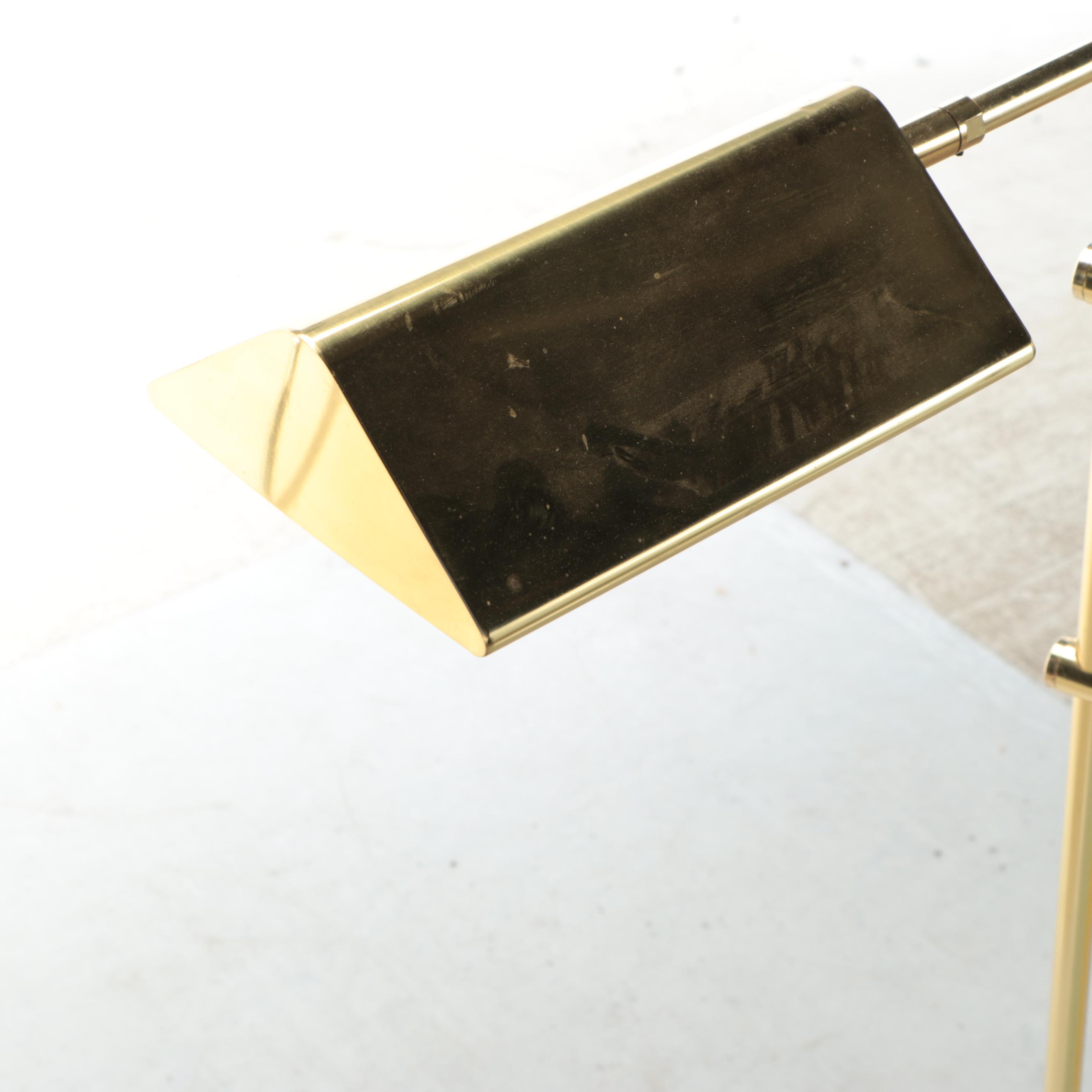 Brushed Brass Finish Pharmacy Style Floor Lamp, Late 20th Century