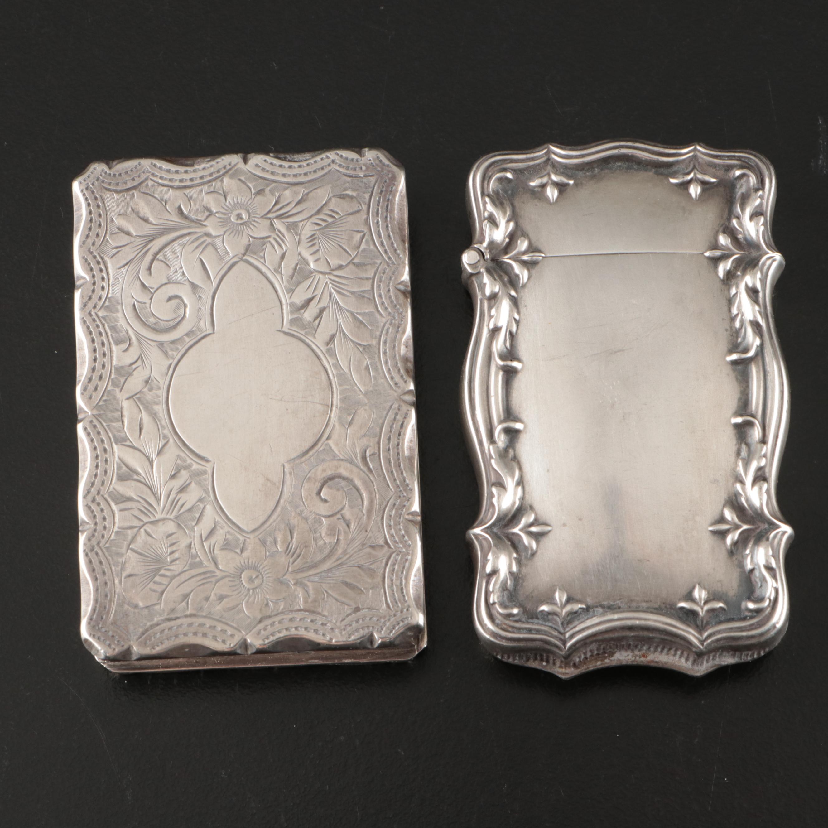 William Oliver Chased Sterling Snuffbox with Battin & Co. Sterling Match Safe
