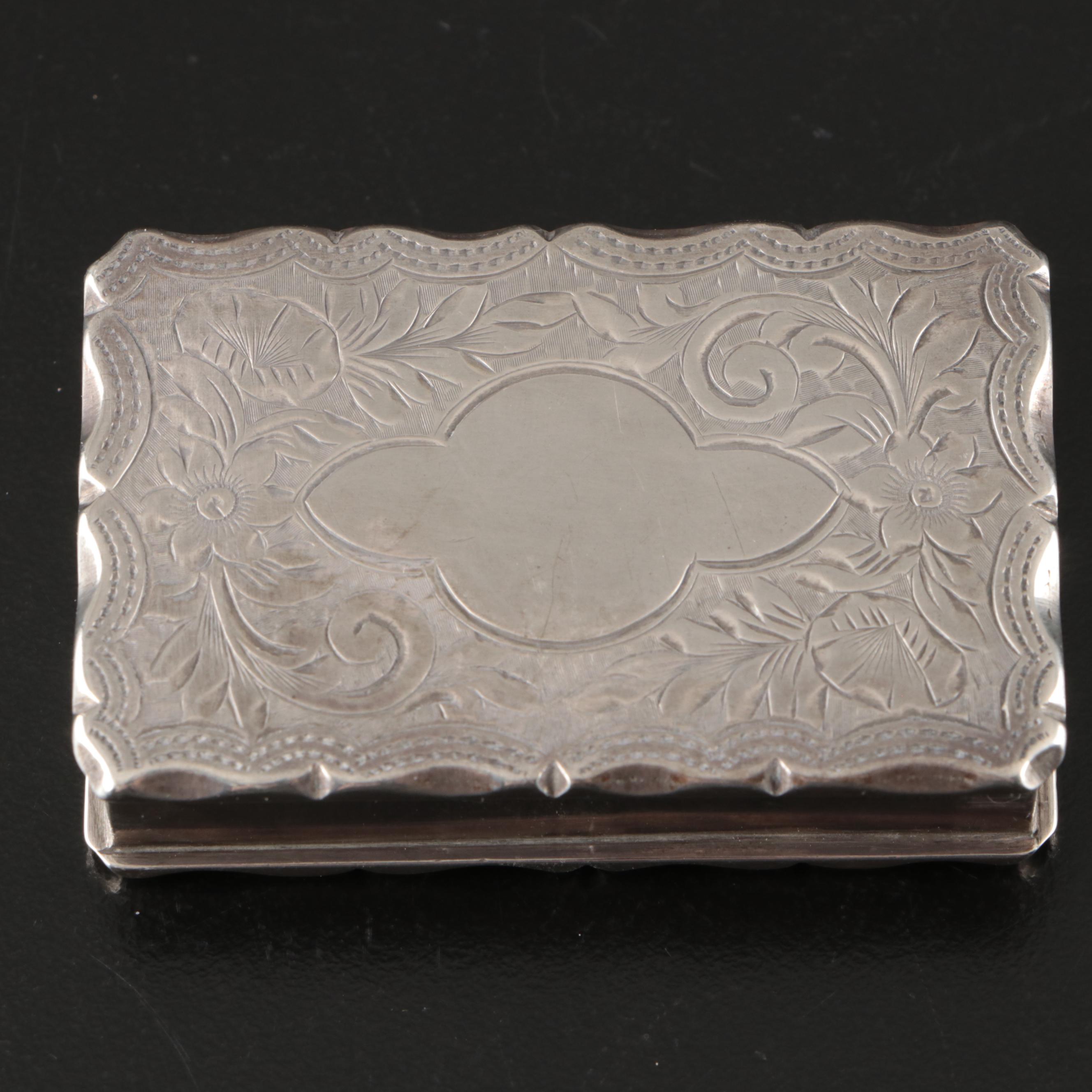 William Oliver Chased Sterling Snuffbox with Battin & Co. Sterling Match Safe