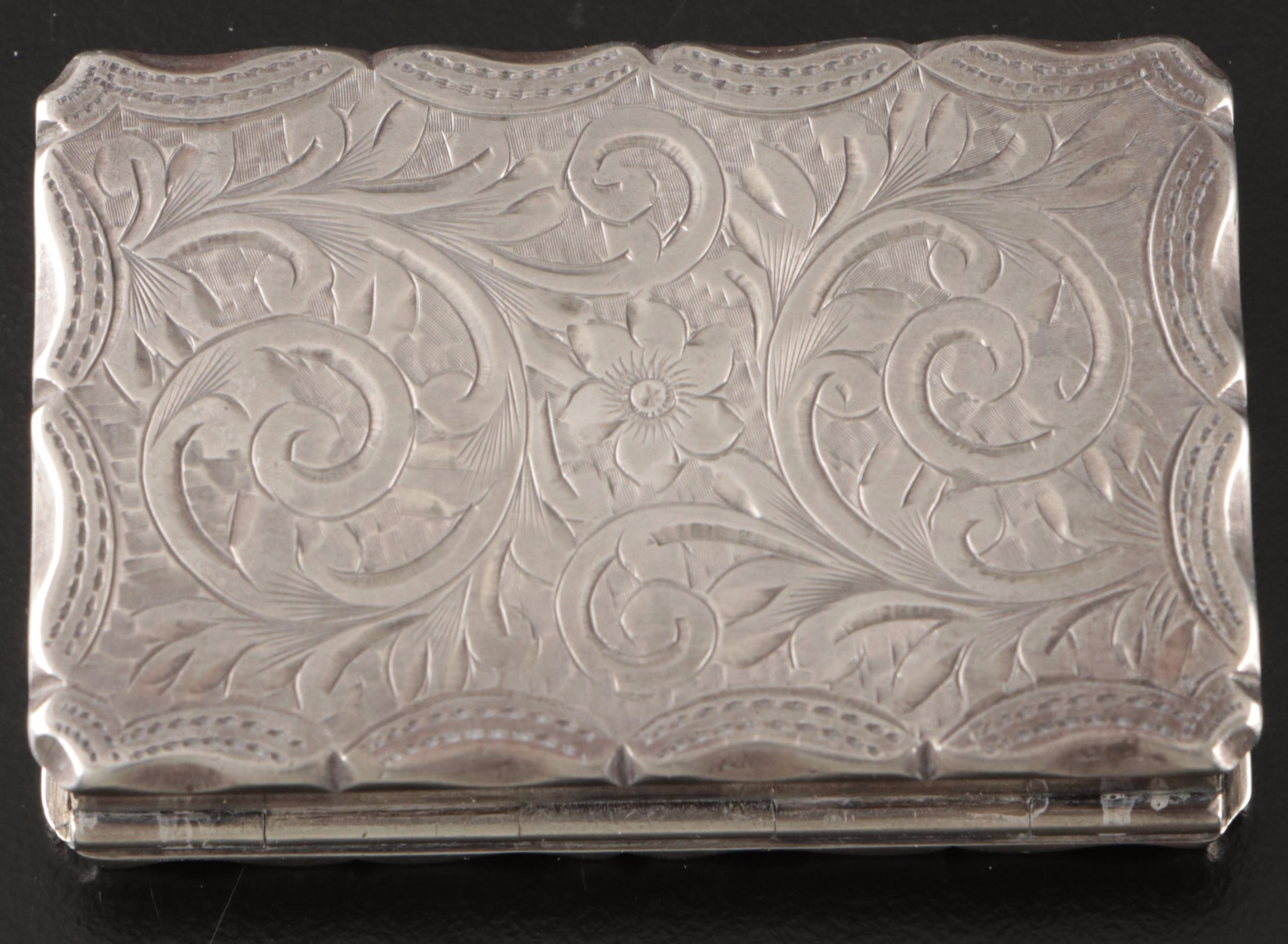 William Oliver Chased Sterling Snuffbox with Battin & Co. Sterling Match Safe