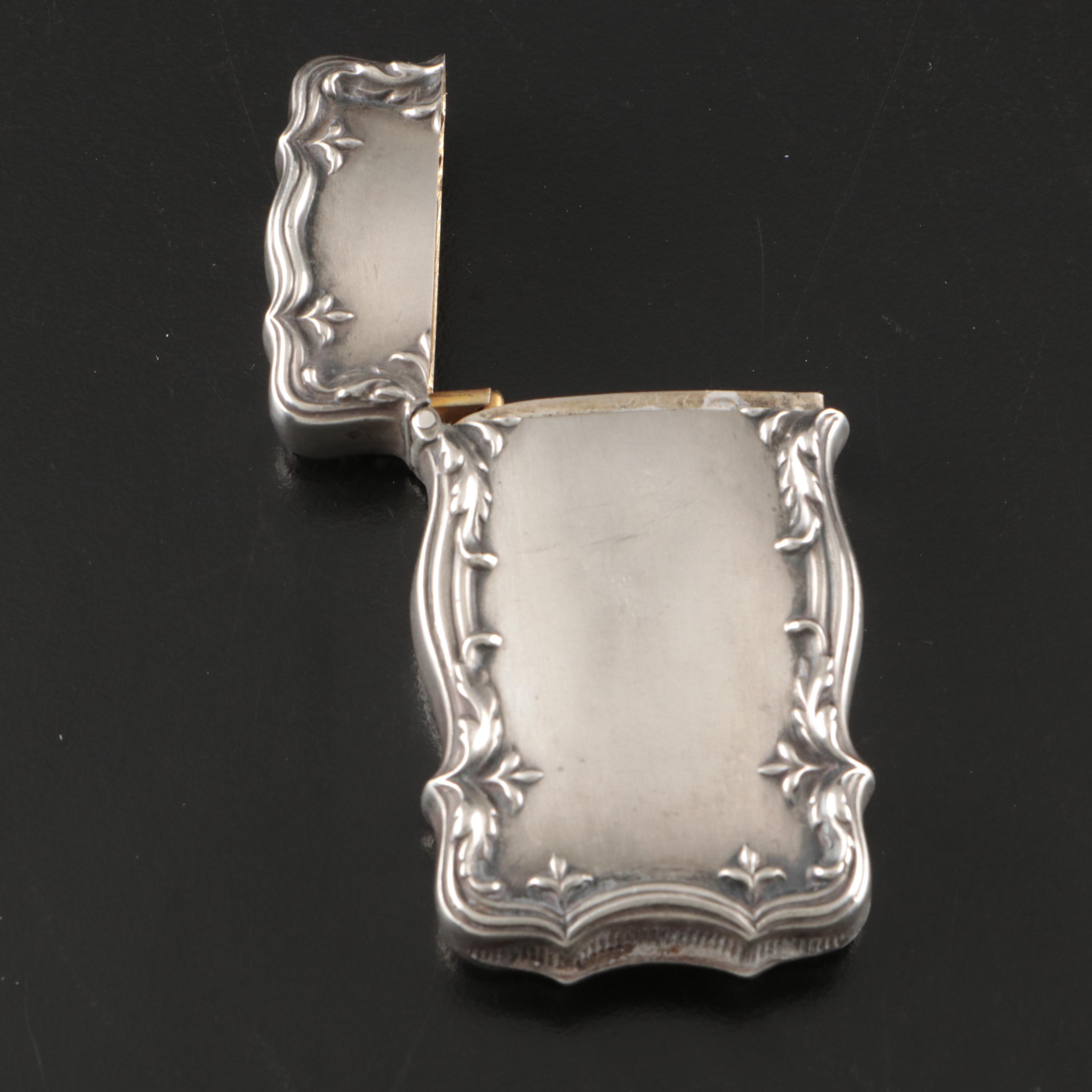 William Oliver Chased Sterling Snuffbox with Battin & Co. Sterling Match Safe